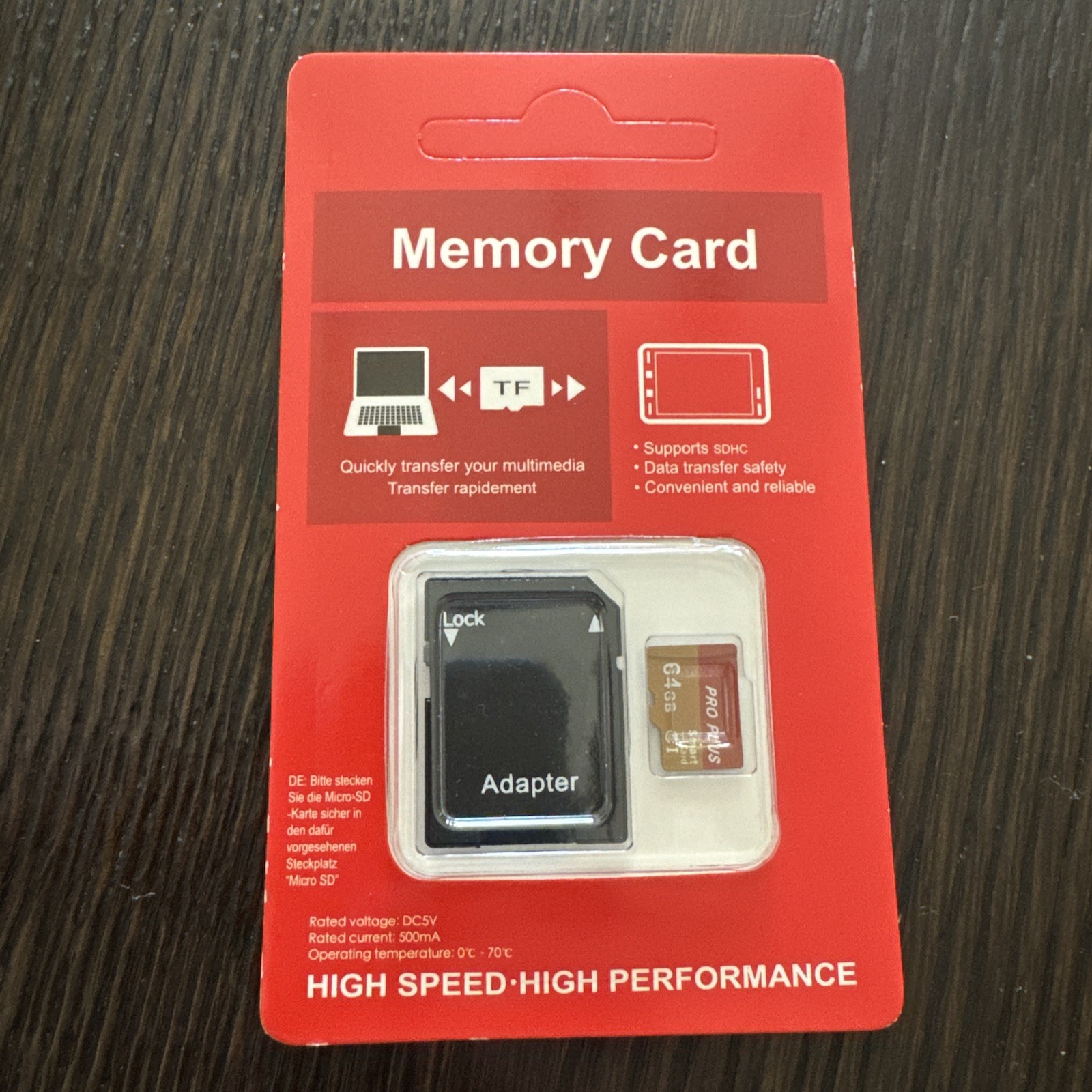 High Speed -High Performance Memory Card 64 GB micro SD card plus adapter