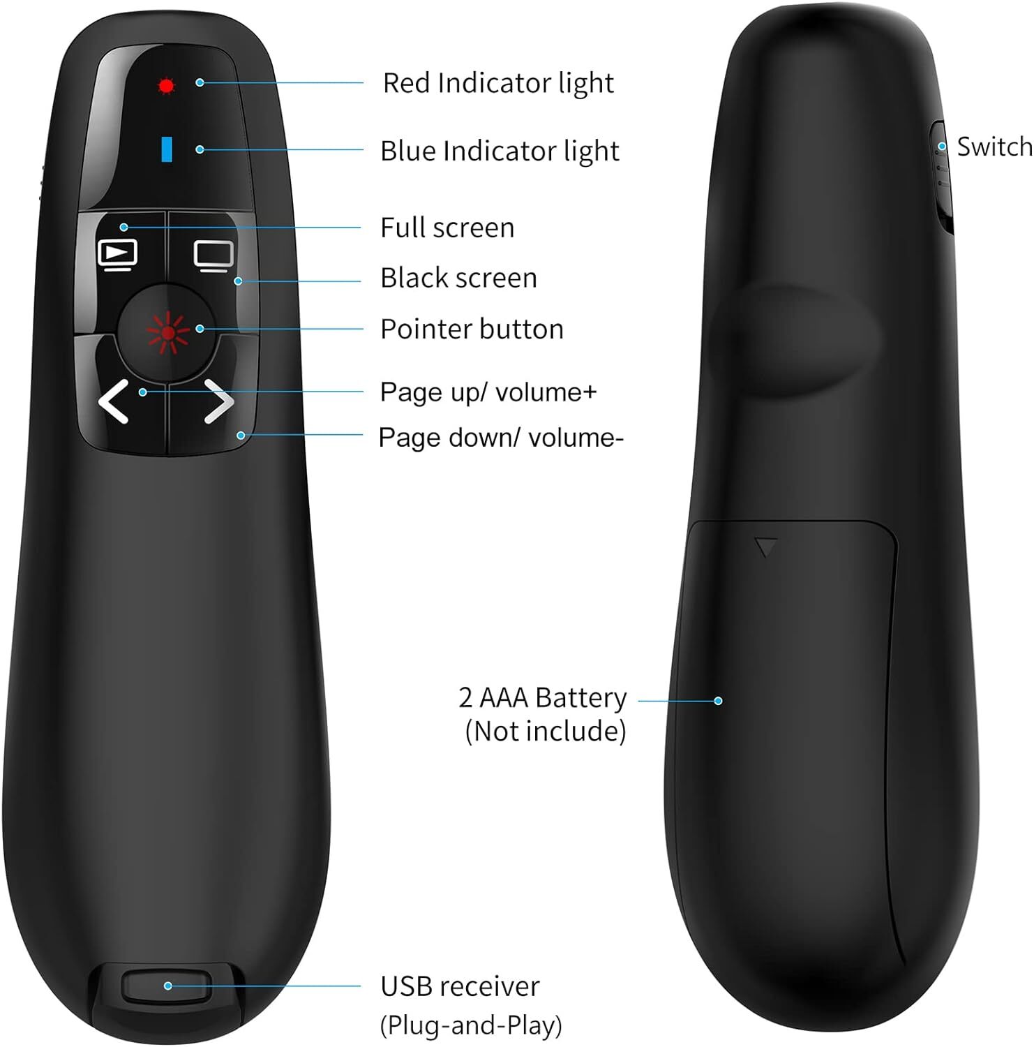 Handheld Air Mouse Mice w/ laser pointer PPT Presenter Laser Pointer Clicker