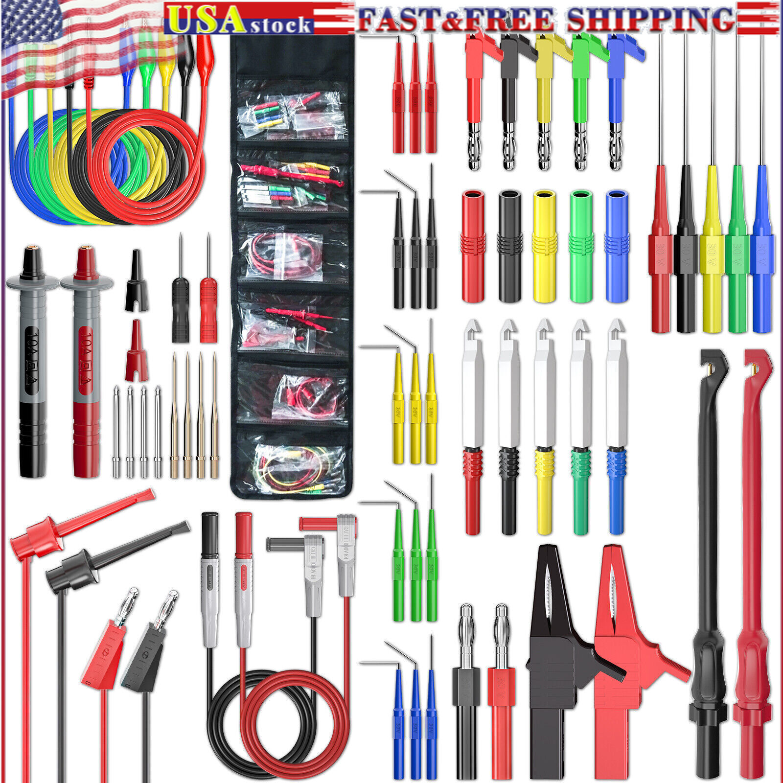 57PCS Back Probe Set Multimeter Test Lead Kit with Replaceable Probe Banana Plug