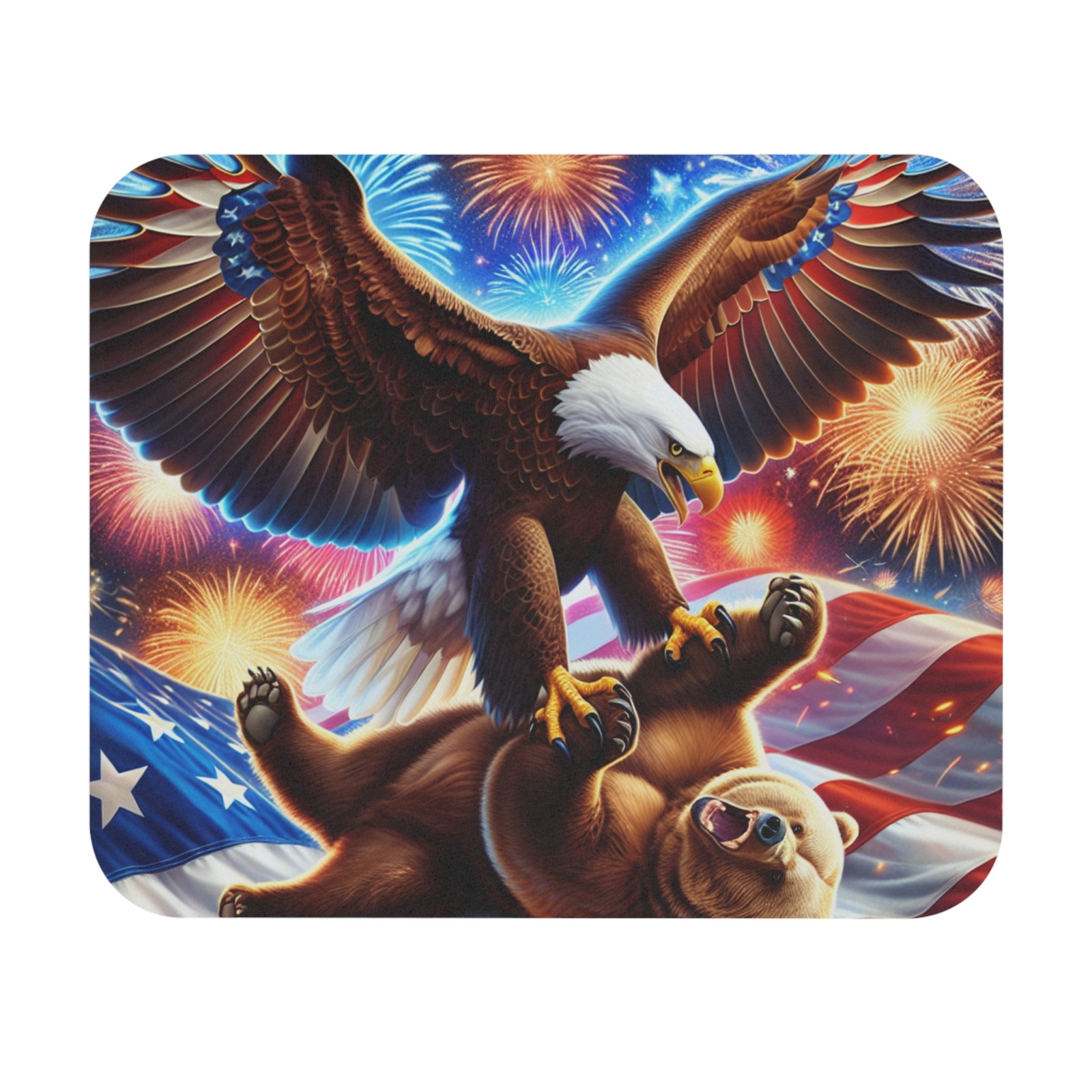 Patriotic Eagle Humbles Russian Bear Funny Mouse Pad, Great Gift, Office Decor