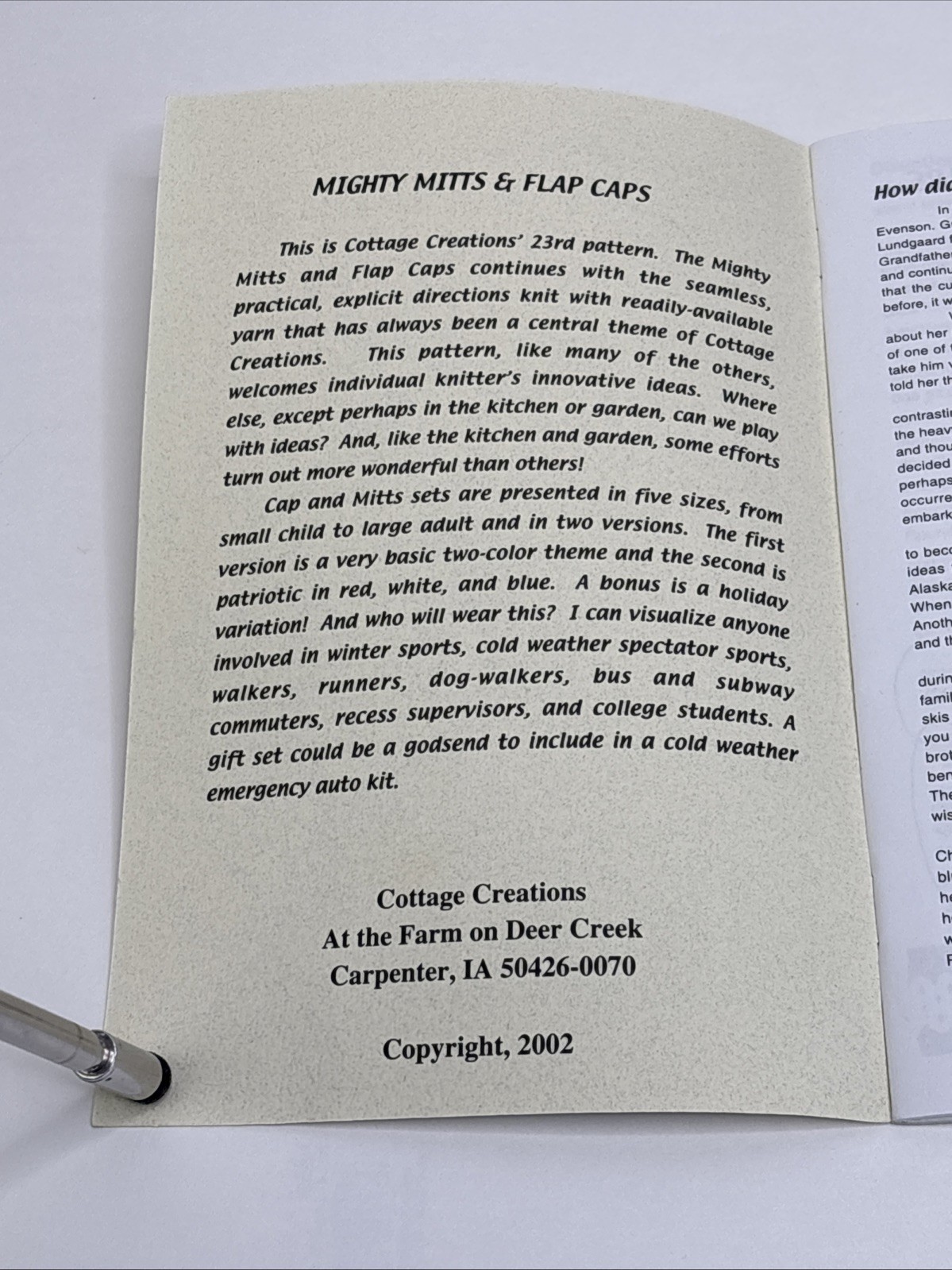 Cottage Creations Mighty Mitts & Flap Caps Knitting Pattern