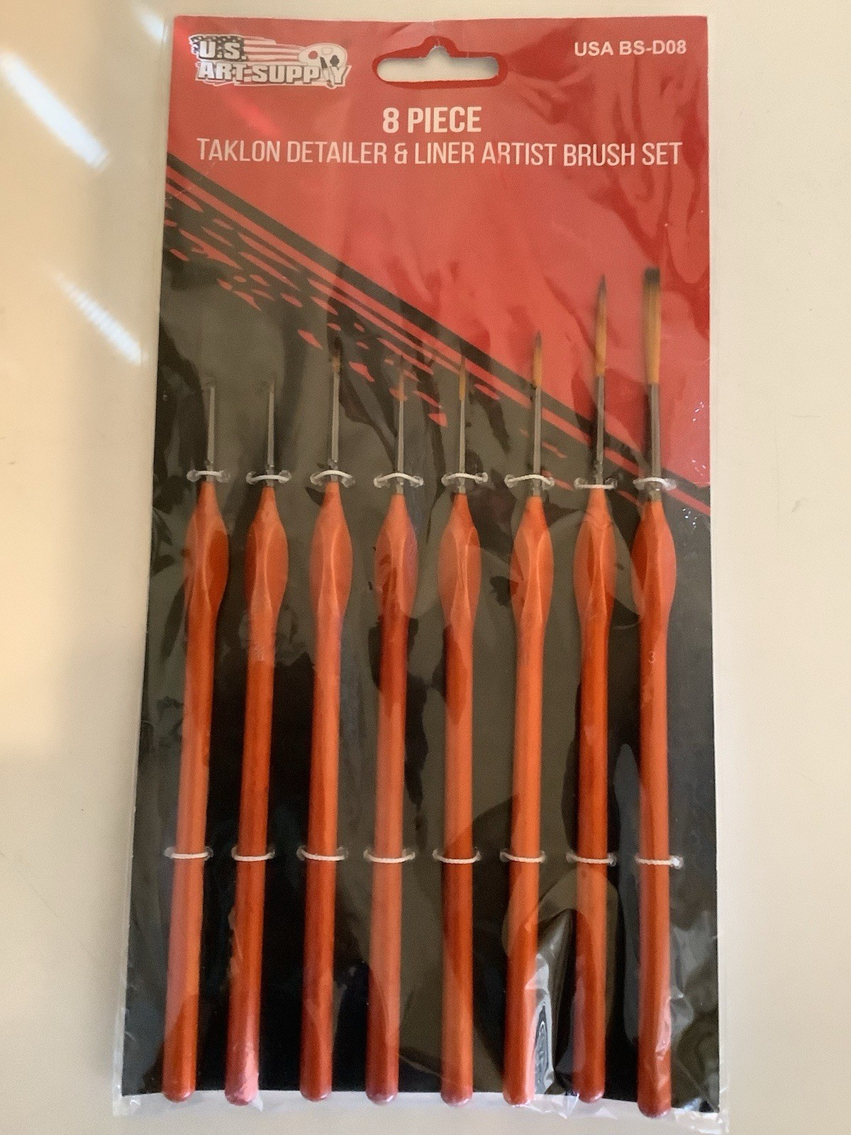 U.S. Art Supply 8 Piece Taklon Detailed & Liner Artist Brush Set NEW