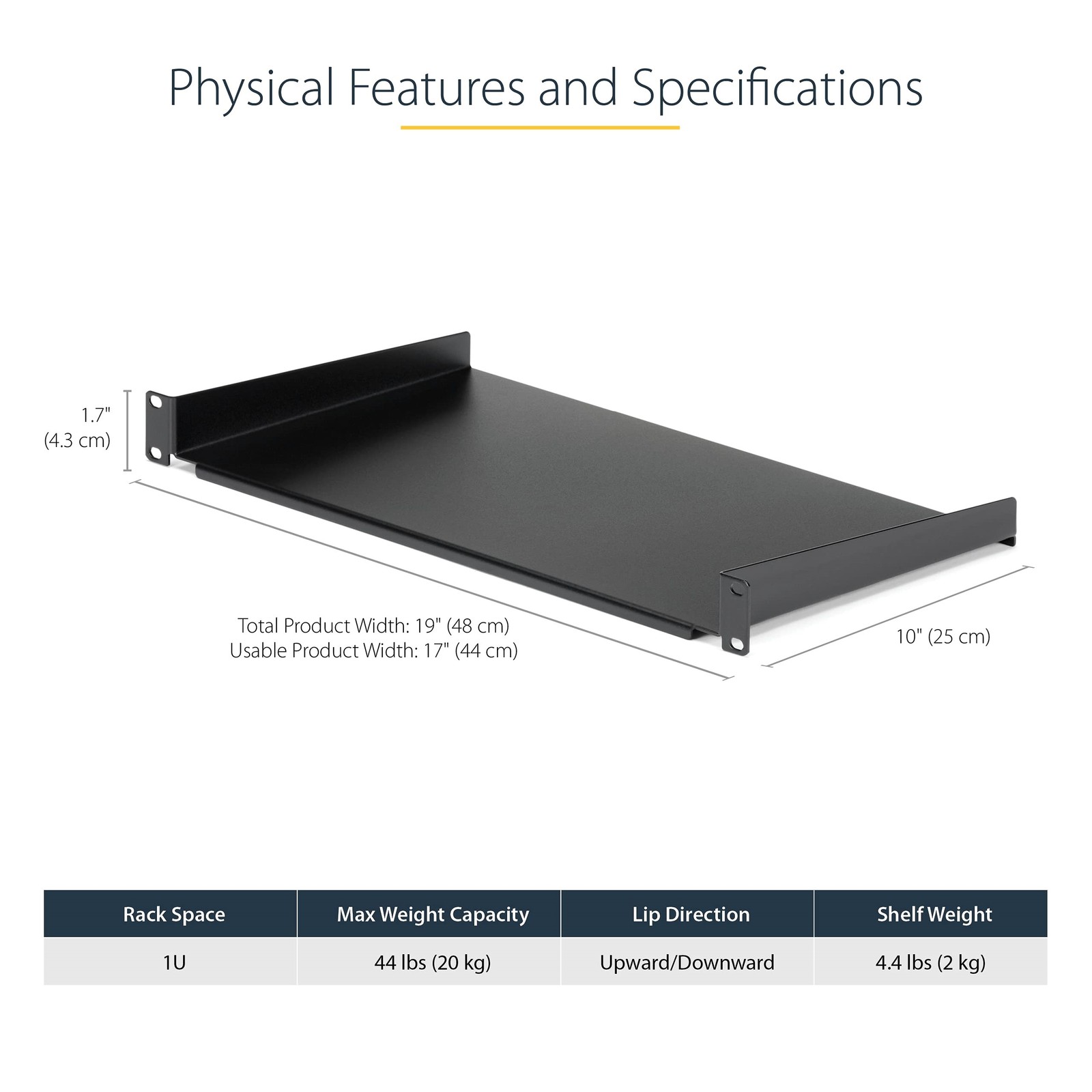 StarTech 1U Rack Shelf - 10 in. Deep