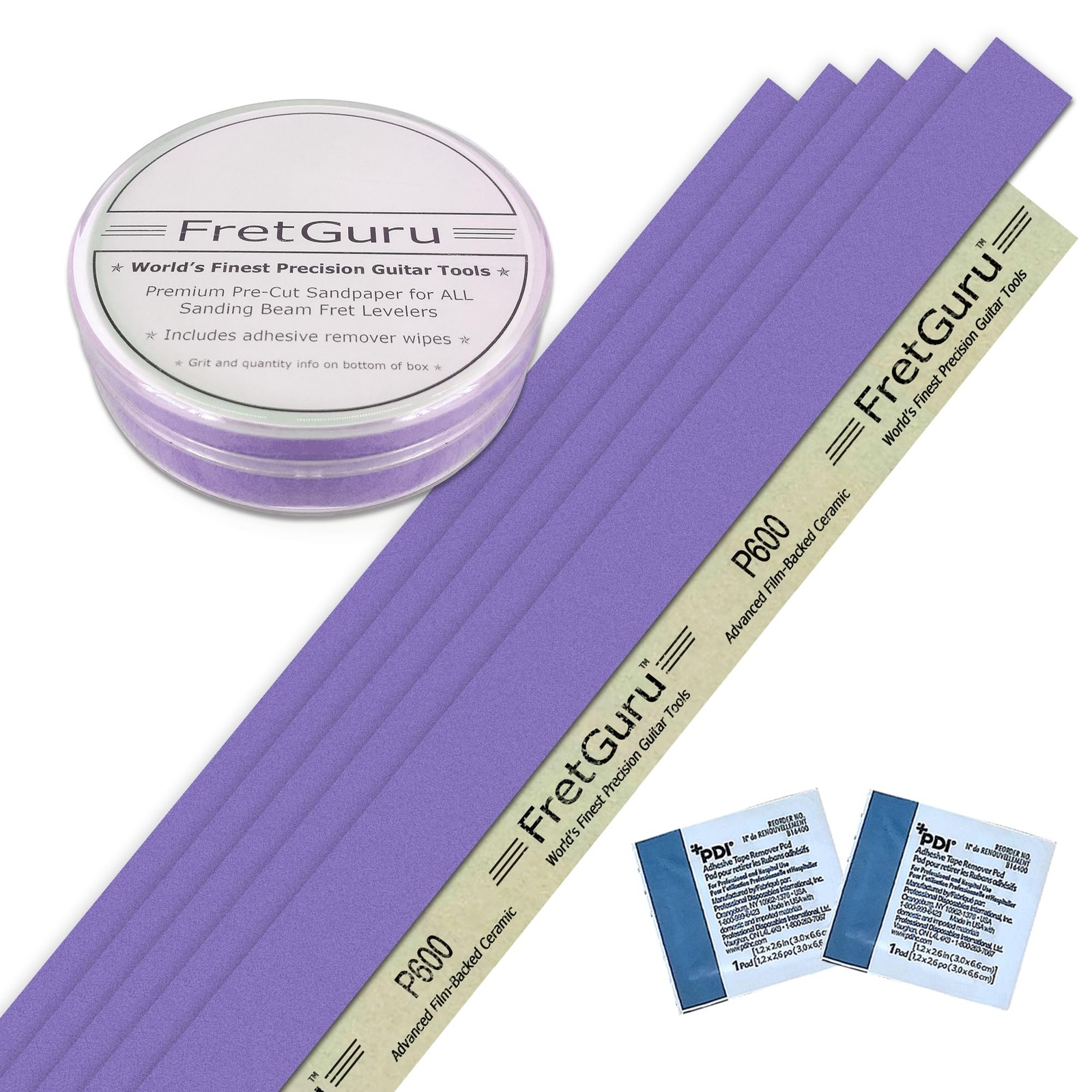 FretGuru 600 Grit Sandpaper Strips for Guitar Fret Leveling Kit 22mm Wide