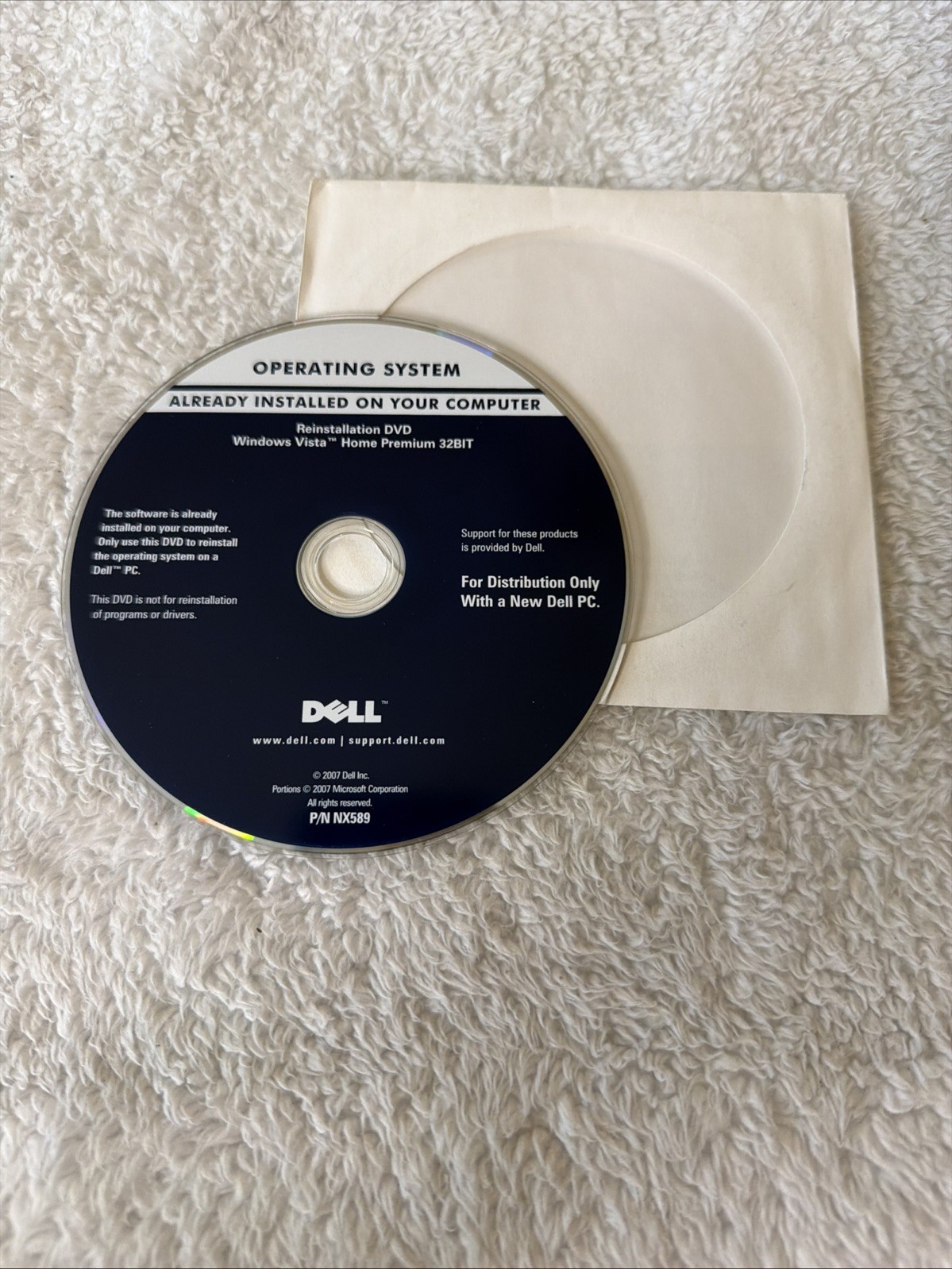 Dell Reinstallation DVD Windows Vista Home Premium 32Bit Vtg 2007 Software