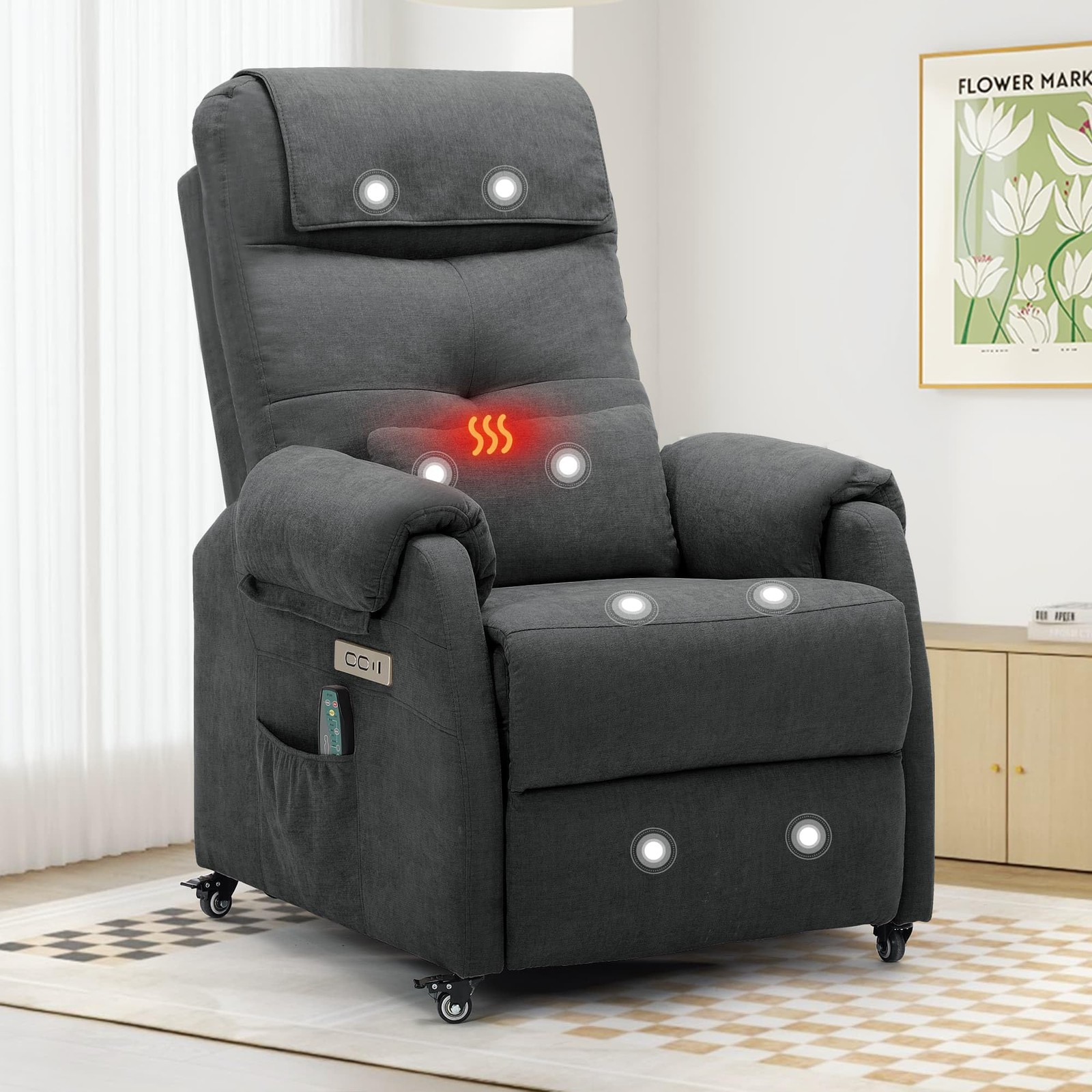Power Recliner Chair for Adults Recliner for Small Spaces with Rollers