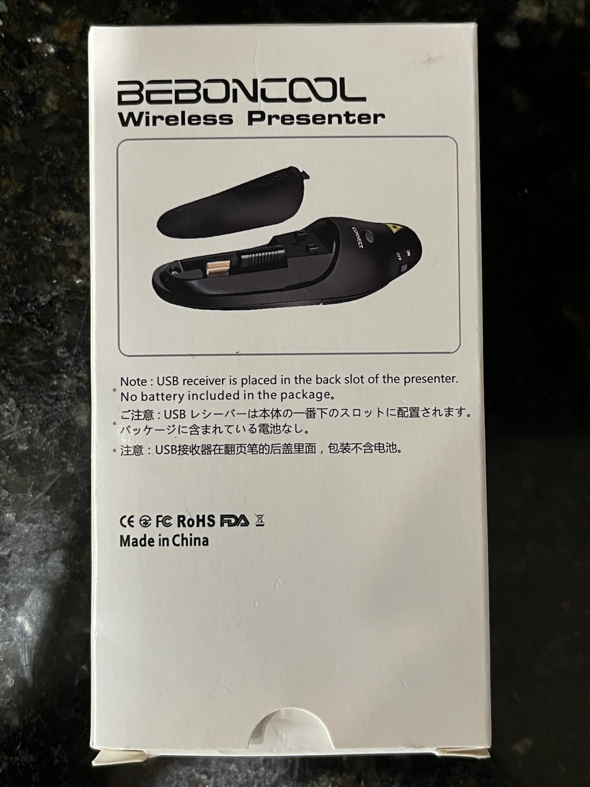 BEBONCOOL Wireless Presenter Pointer 2.4GHz USB Receiver Ergonomic Button Black