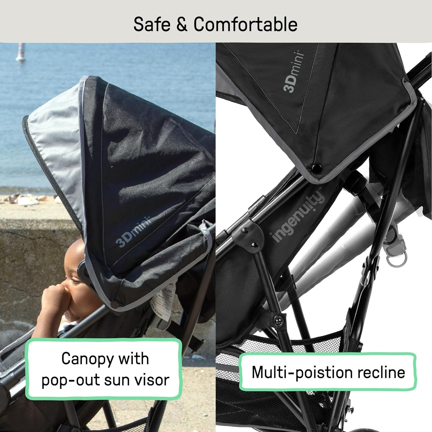 Lightweight 3D Mini Stroller - Compact Fold, Multi-Position Recline & Canopy