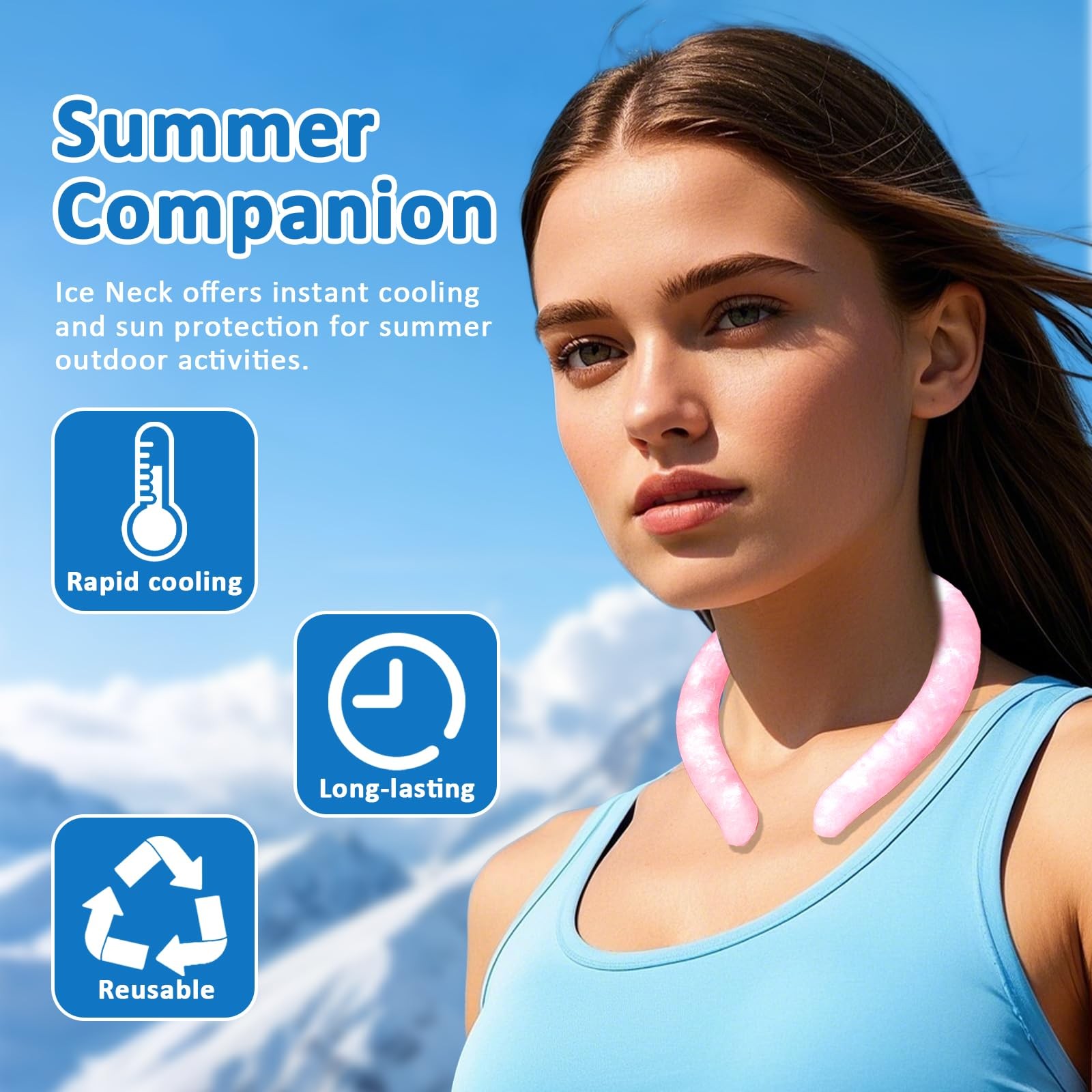 Reusable Cooling Ice Neck Collar, Adjustable Conventional size, Pink