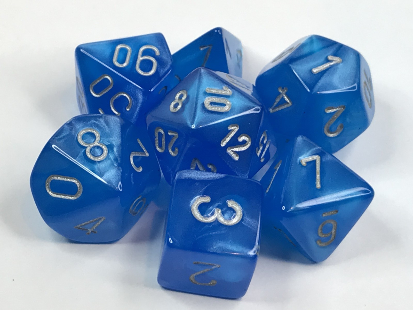 Chessex Dice Velvet Bright Blue w Silver polyhedral set - Game Dice - oop rpg