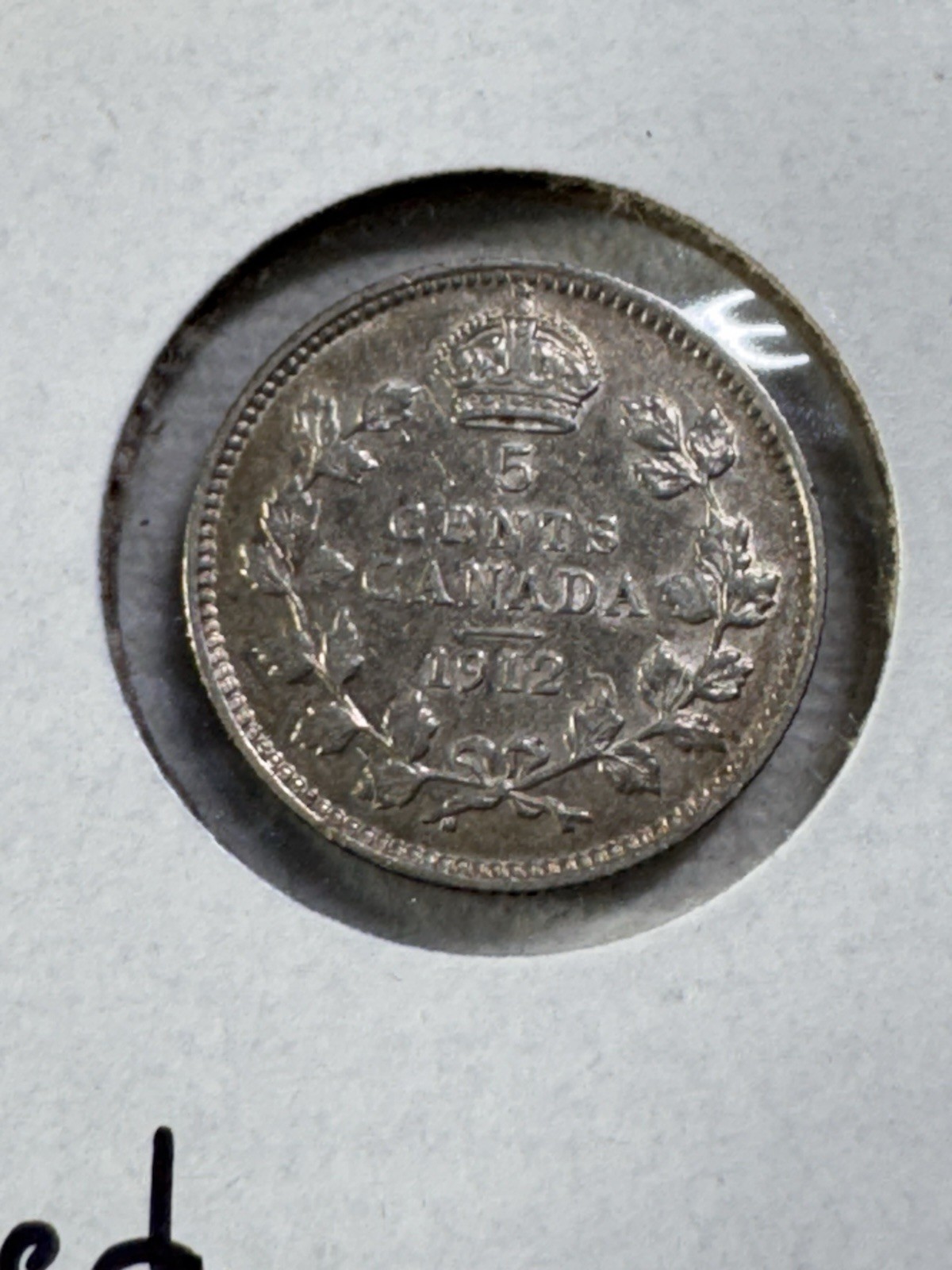 1912 Canada 5 Cents Silver Coin Cleaned