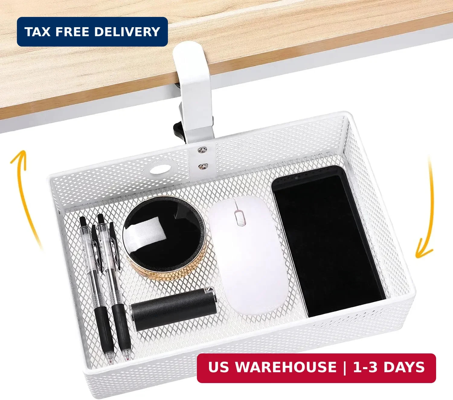 Mesh Desk Organizer and Clamp-on Swivel Pencil Drawer, Desk Hidden Desk Organize