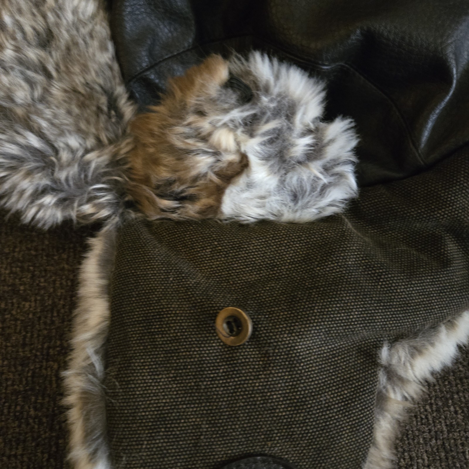 EUC Size L Red Head Leather Canvas Brown Trapper Hat Faux Fur Trim Quilted Lined