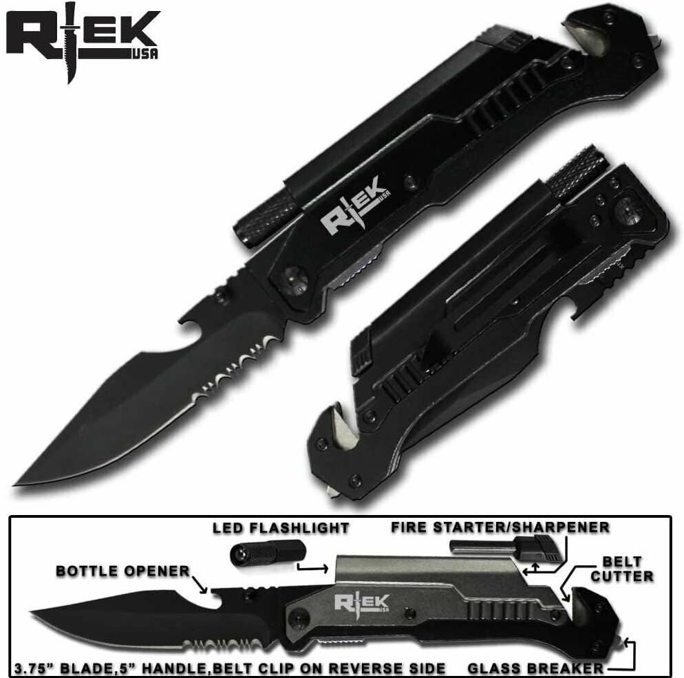 Rtek 9" Tactical Pocket Knife - Black