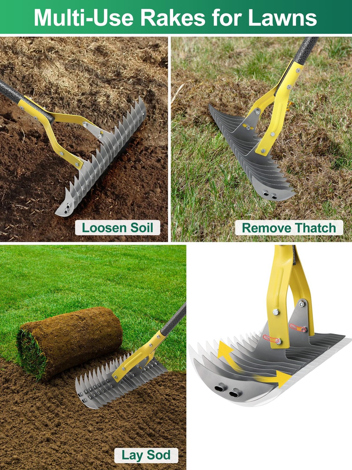 Thatch Rake, 2-in-1 Lawns Manual Dethatcher with Adjustable Head, 55" Heavy D...