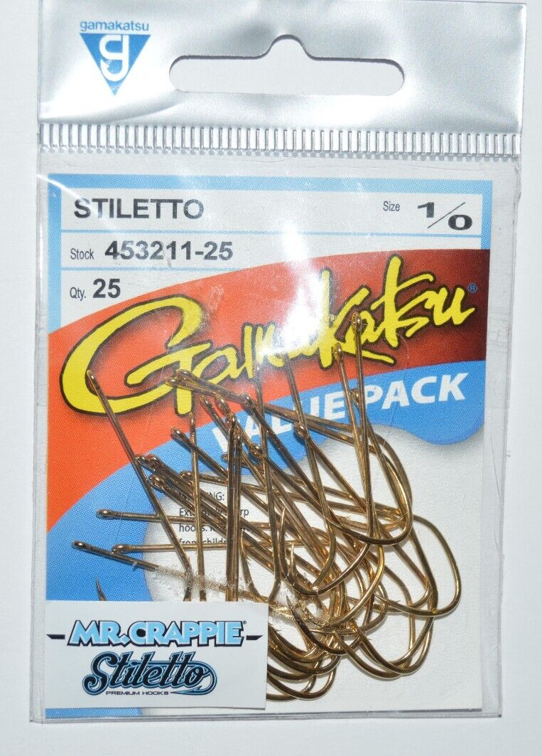 gamakatsu stiletto Mr Crappie 1/0 hooks 25 per value pack 453211-25 gold
