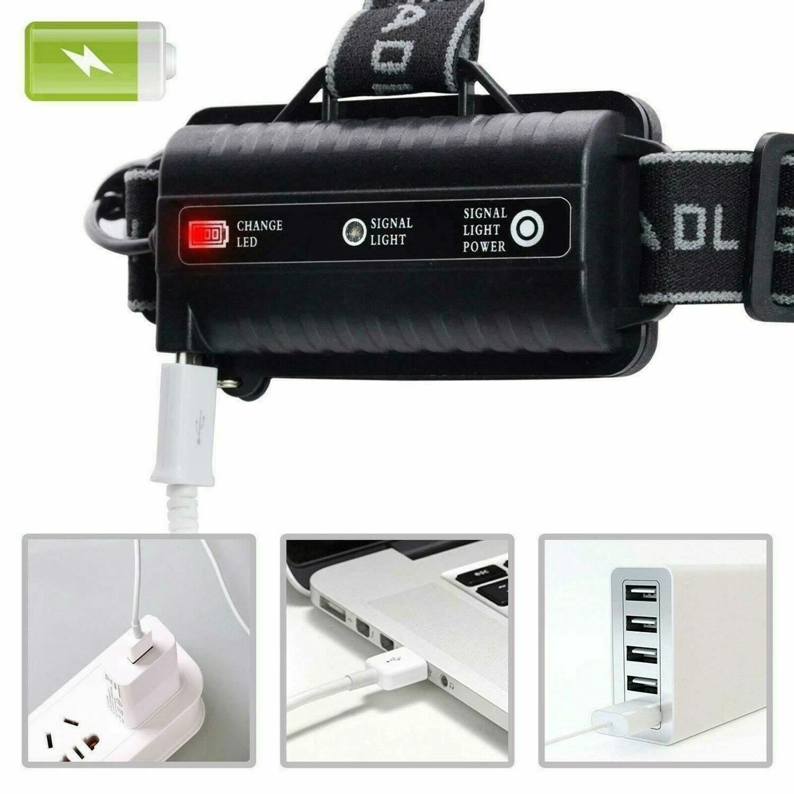 COB LED Headlamp USB Rechargeable Headlight Torch Work Light Bar Head Band Lamp