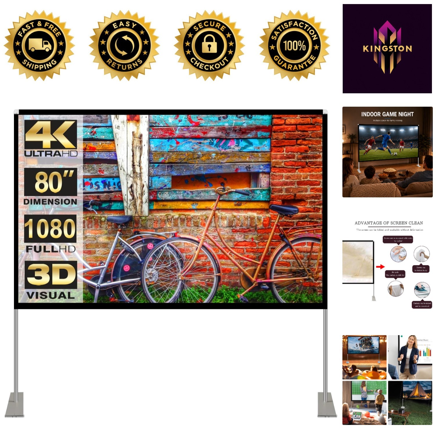 80 Inch Portable 4K HD Projector Screen - Ultimate Outdoor Cinema Experience