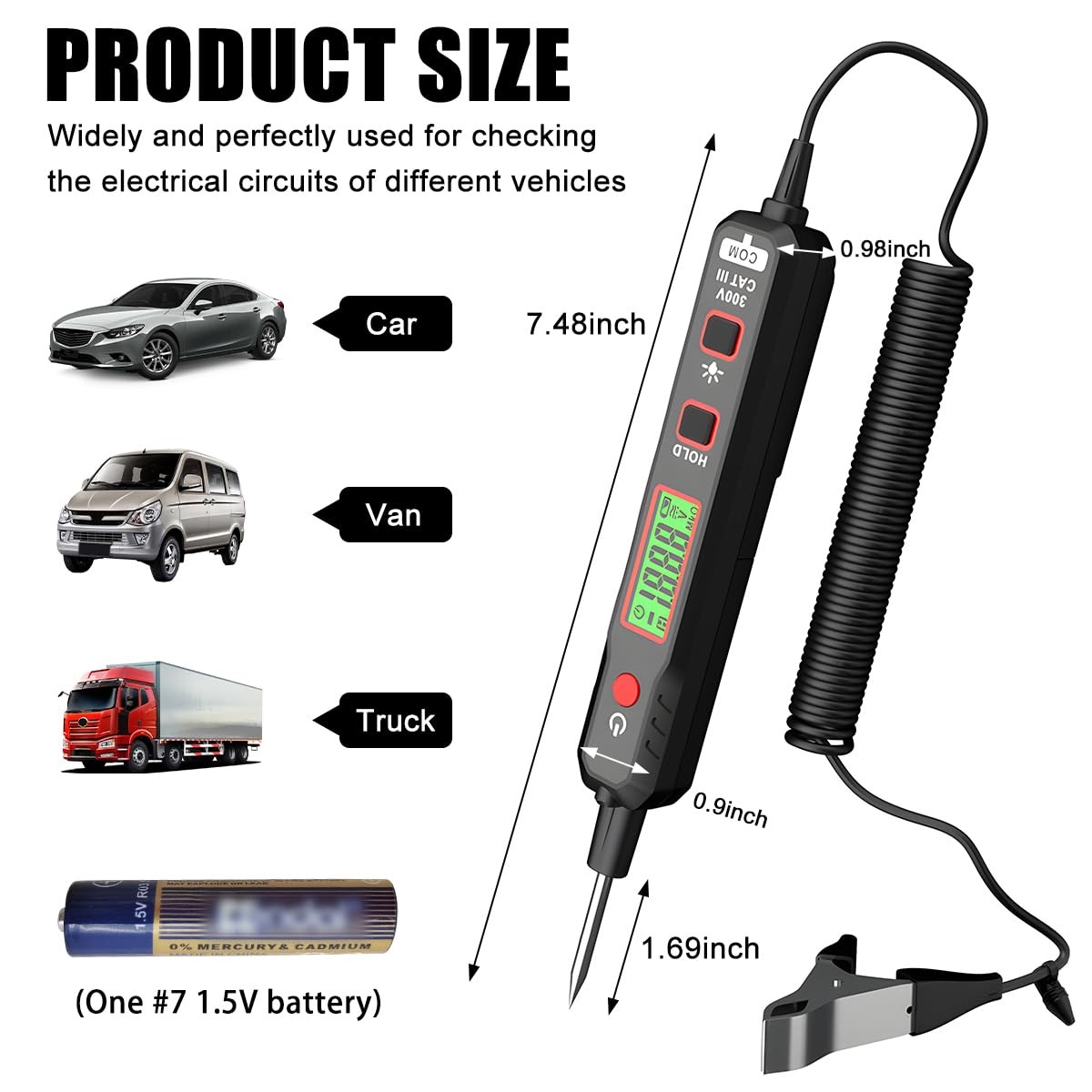 Automotive DC Test Light 0.8V-100V Buzzer Circuit Tester Sharp Probe Auto
