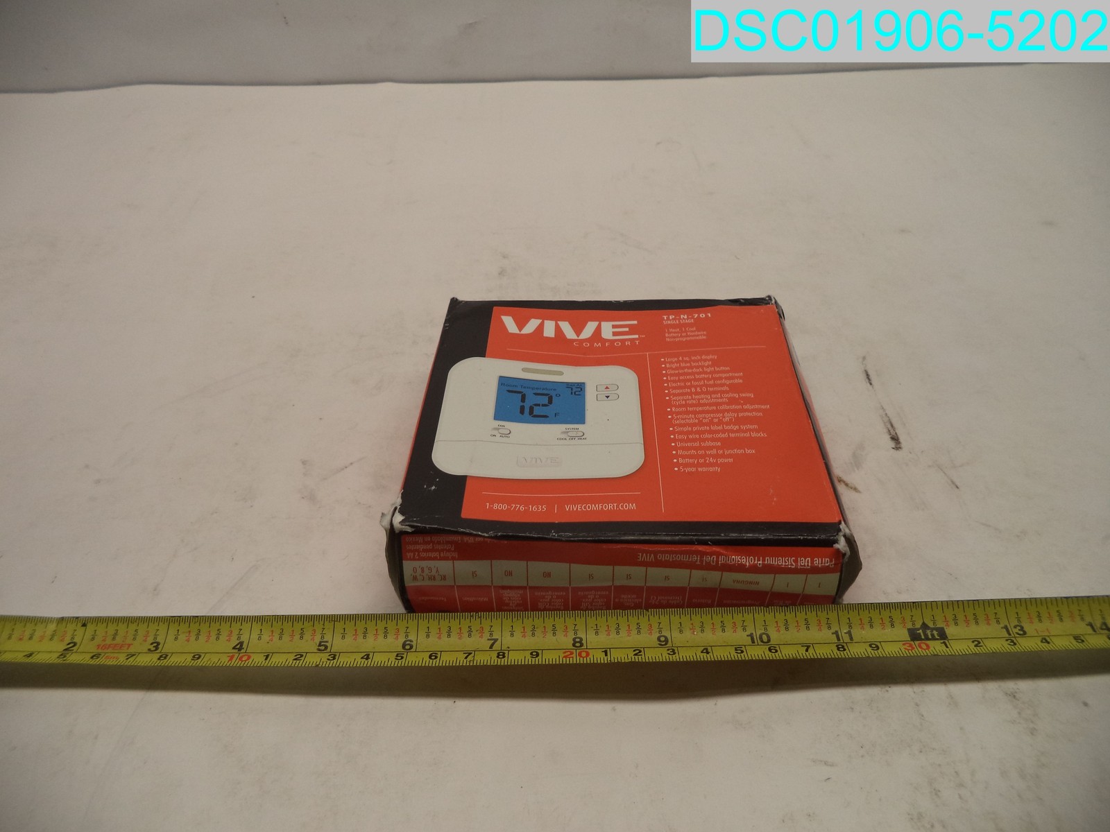 TP-N-701 VIVE 700 Series Large Display Thermostat, Non Programmable, 1H/1C