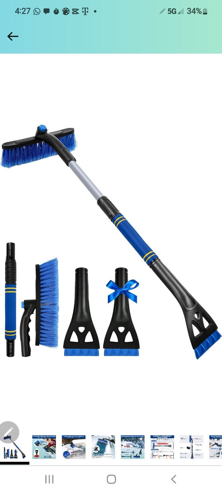 34" Extendable Ice Scrapers for Car Windshield 2-in-1 Snow Brush for Car Snow