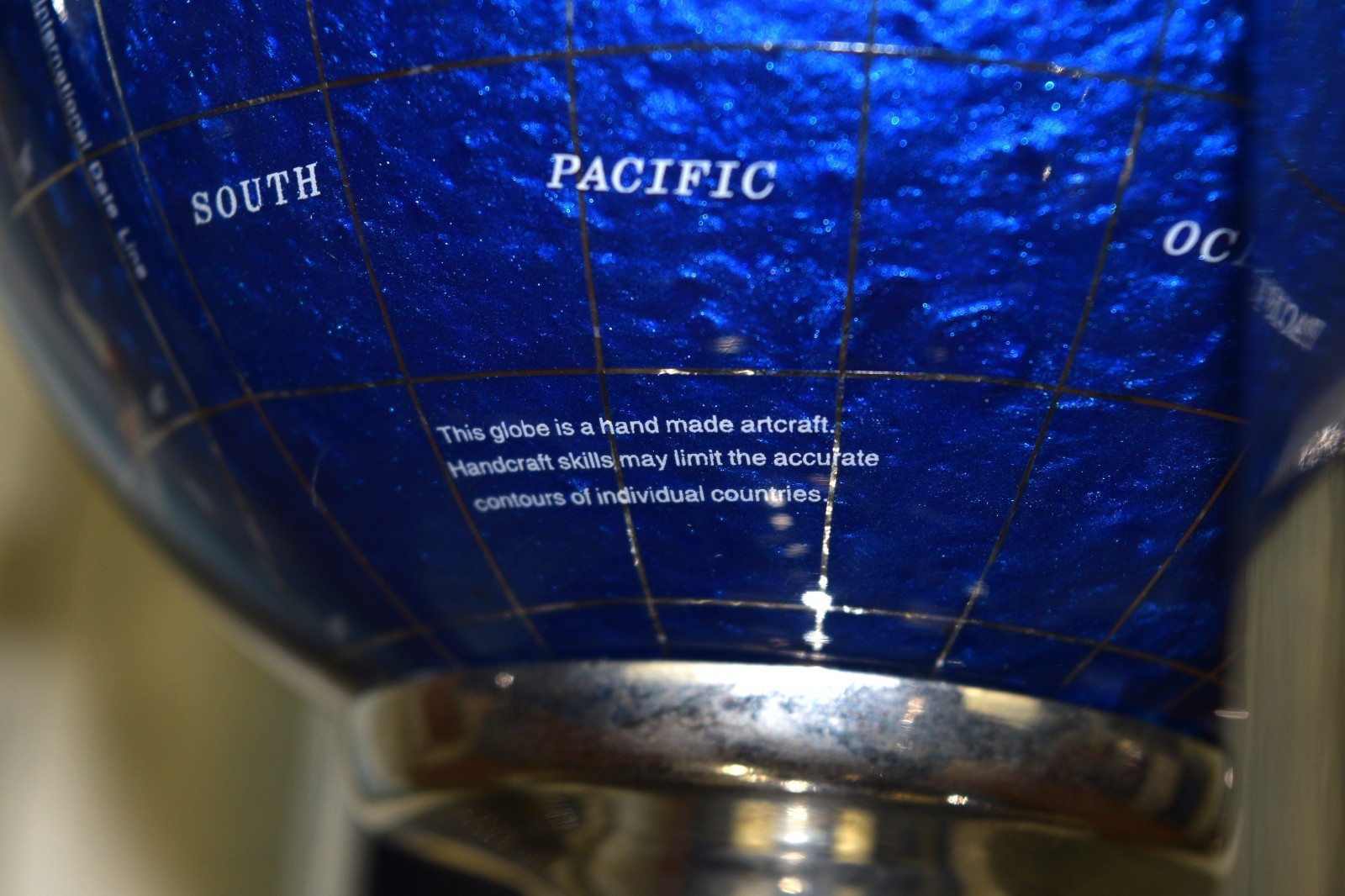 Caribbean Blue Gemstone Rotating Musical Globe With Clock & Thermometer