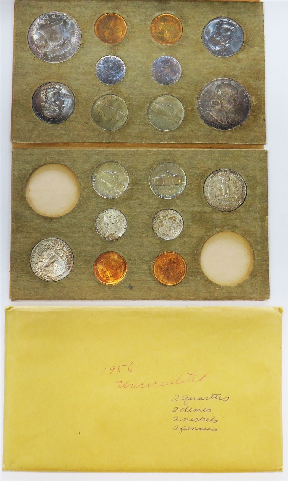 1956 P & D MINT STATE ORIGINAL FLAT PACK CARD ENVELOPE 18 COIN MINT SET
