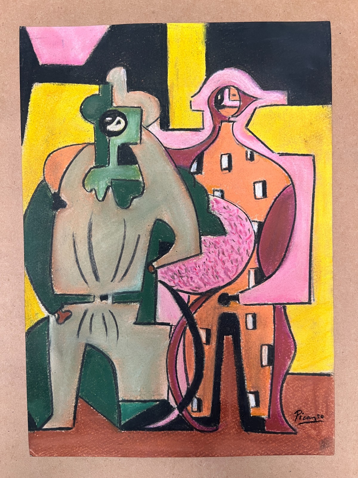 Pablo Picasso Drawing on paper (Handmade) signed and stamped mixed media.