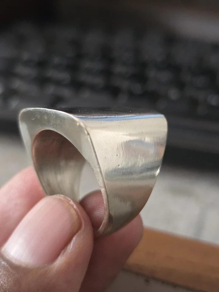 925 Sterling Silver Big Dome Signet Ring Men's Ring Cube Silver Ring Statement