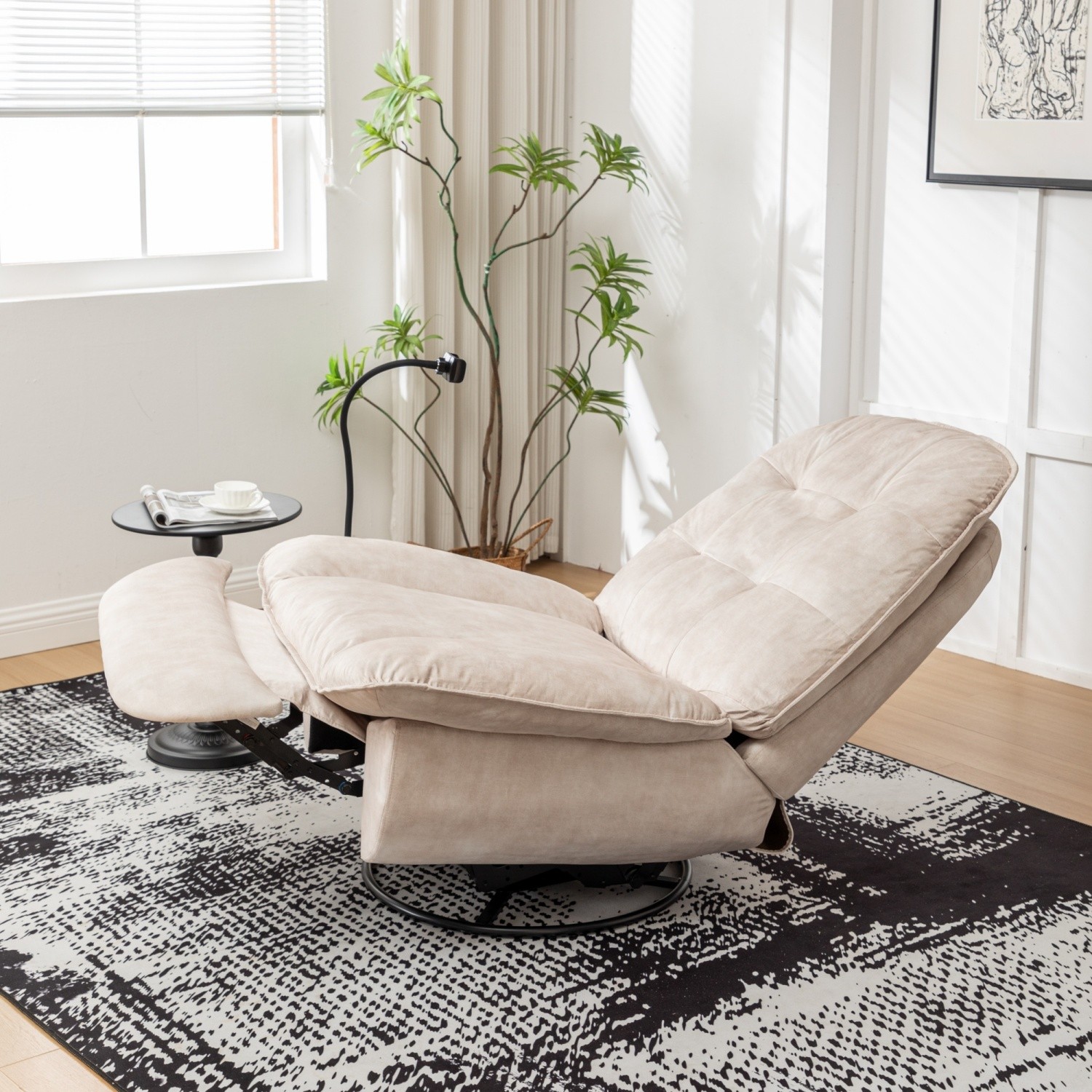 Recliner Chair with Swivel & Glide Velvet Upholstered Lounge Rocker w/ Footrest