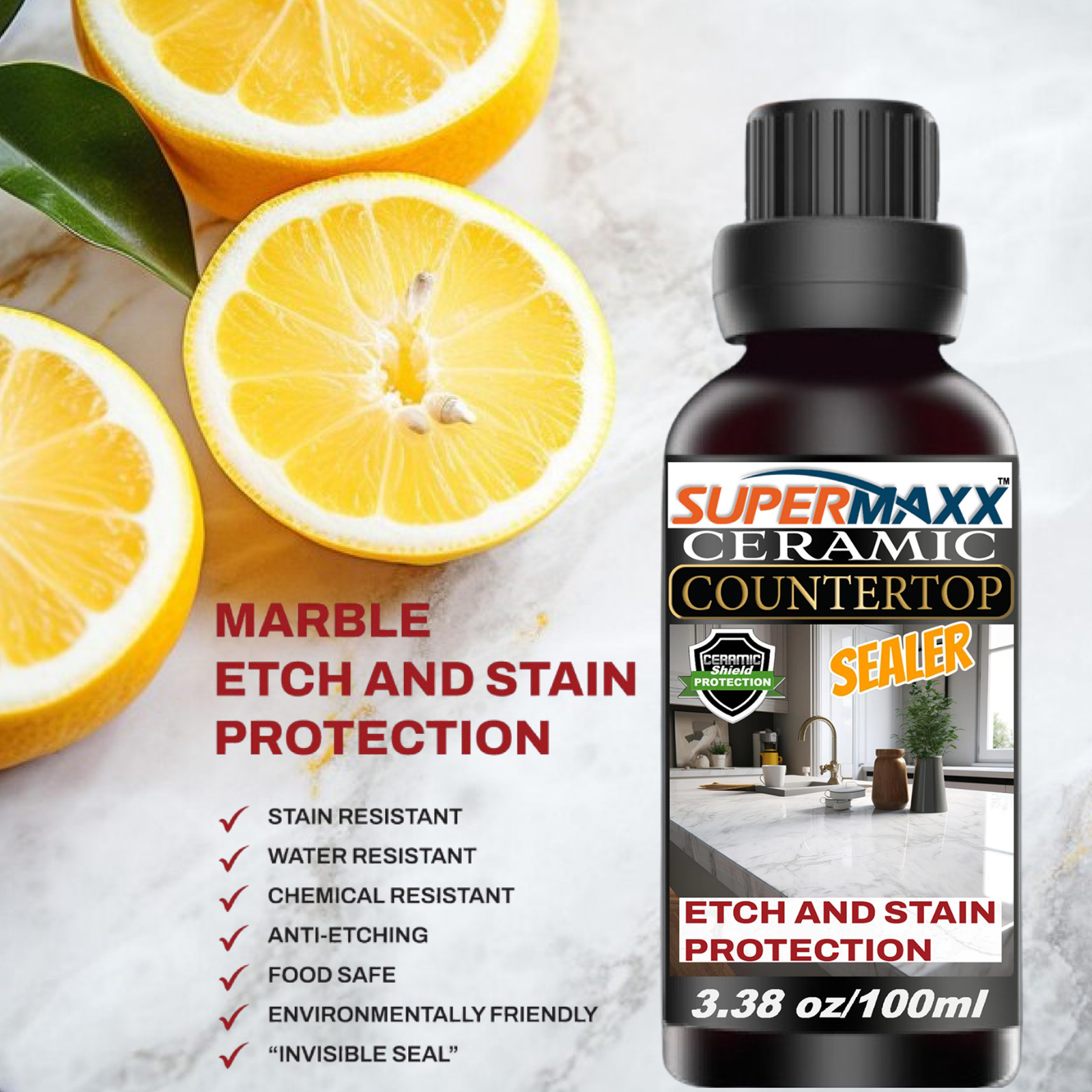 COUNTERTOP MARBLE QUARTZ SEALER POLYCERAMIC CLEAR COATING ETCH STAIN RESISTANT