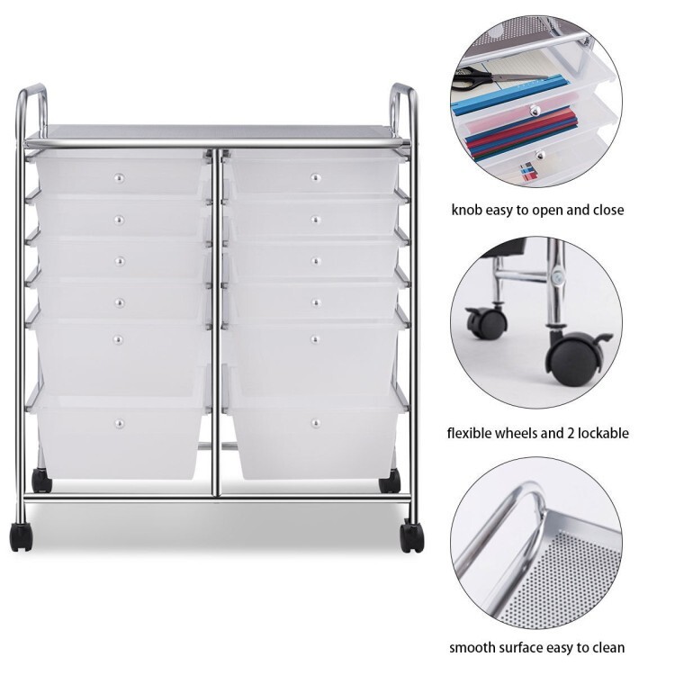 12-Drawer Utility Storage Rolling Cart w/Removable Drawers and Lockable Wheels