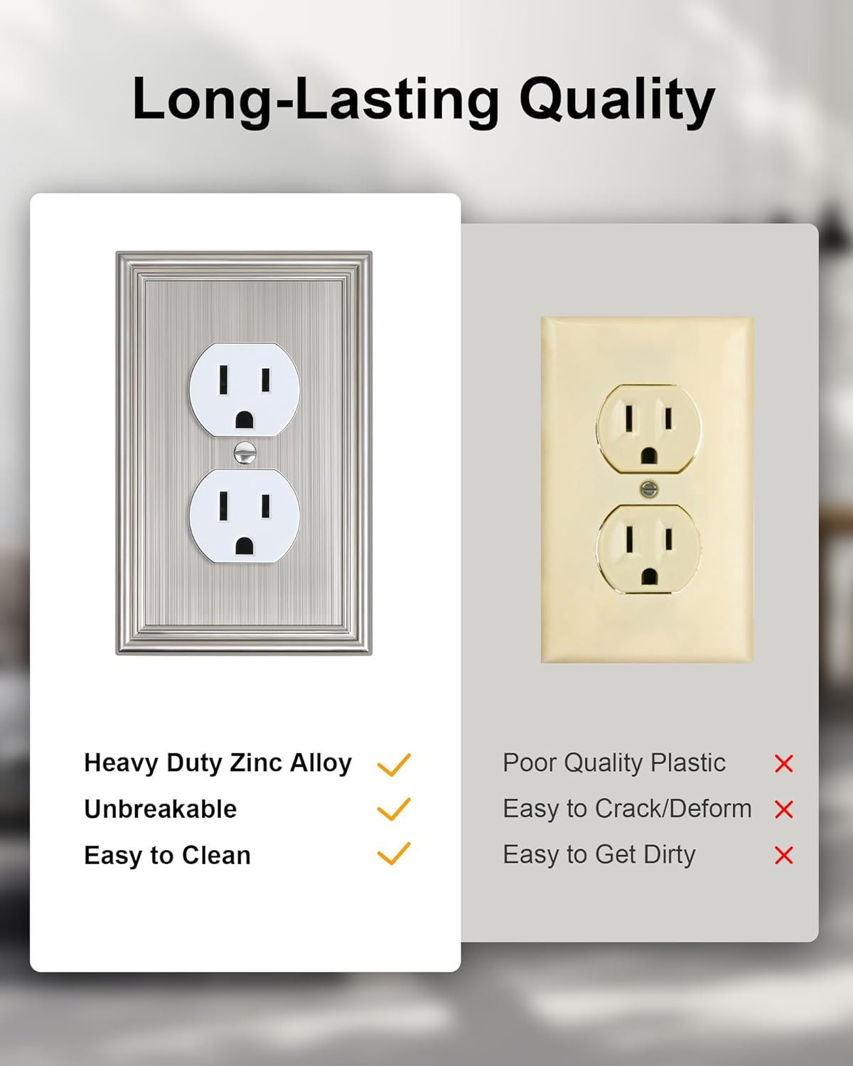 4-Pack Duplex Outlet Cover, Durable Solid Zinc Alloy Decorative Switch Plates an