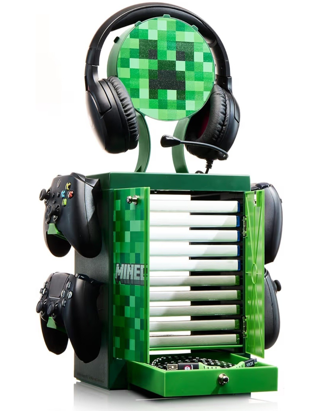 Minecraft Creeper Storage Box Gaming Locker with Headphone Holder and Control.