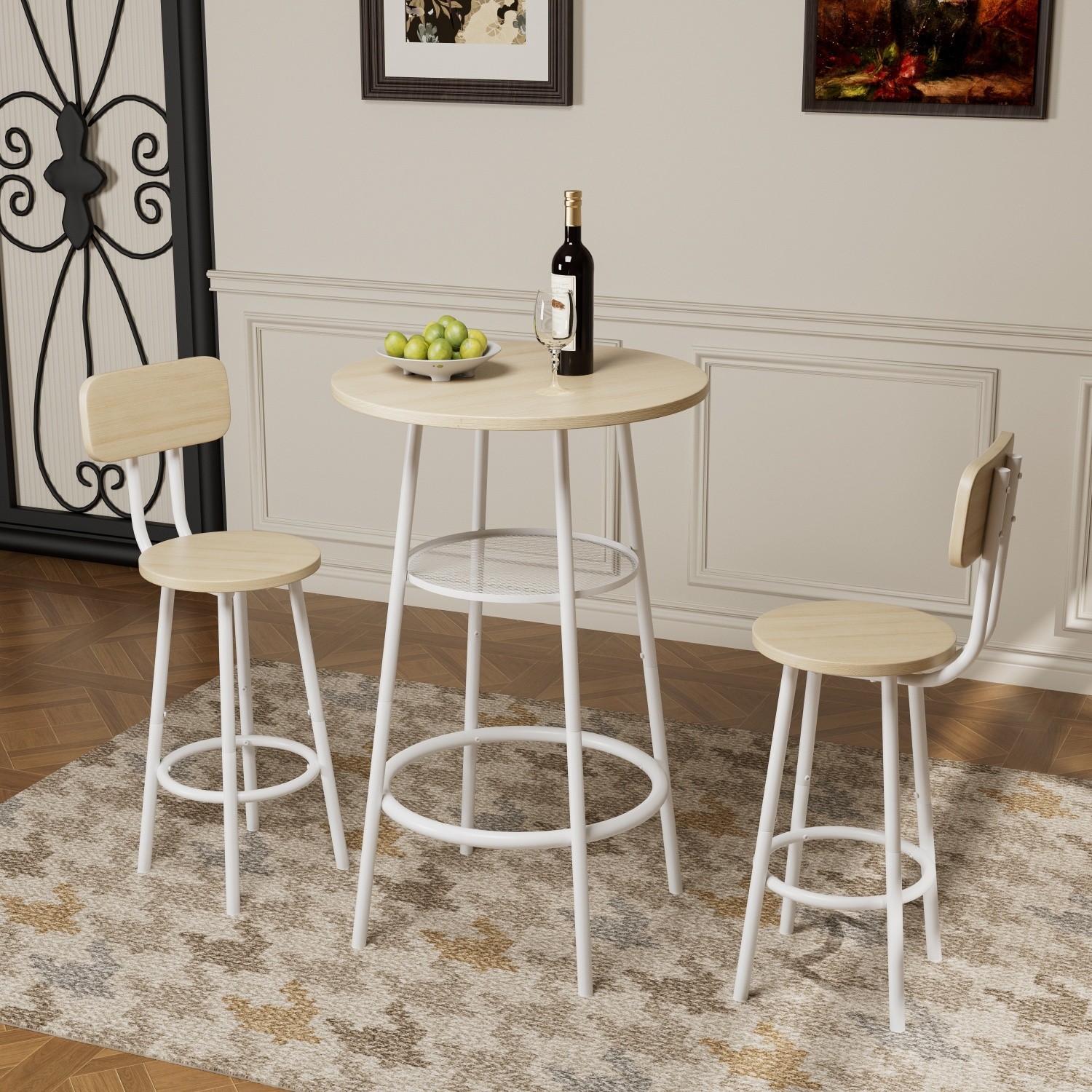Modern 3 Piece Bar Table Set Counter Height Dining Kitchen Table w/ 2 Bar Stool