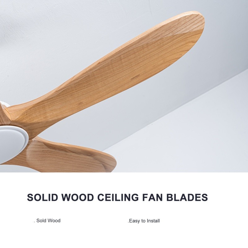 52" Modern Solid Wood Ceiling Fan w/Light 3CCT Noiseless Reversible APP/Remote