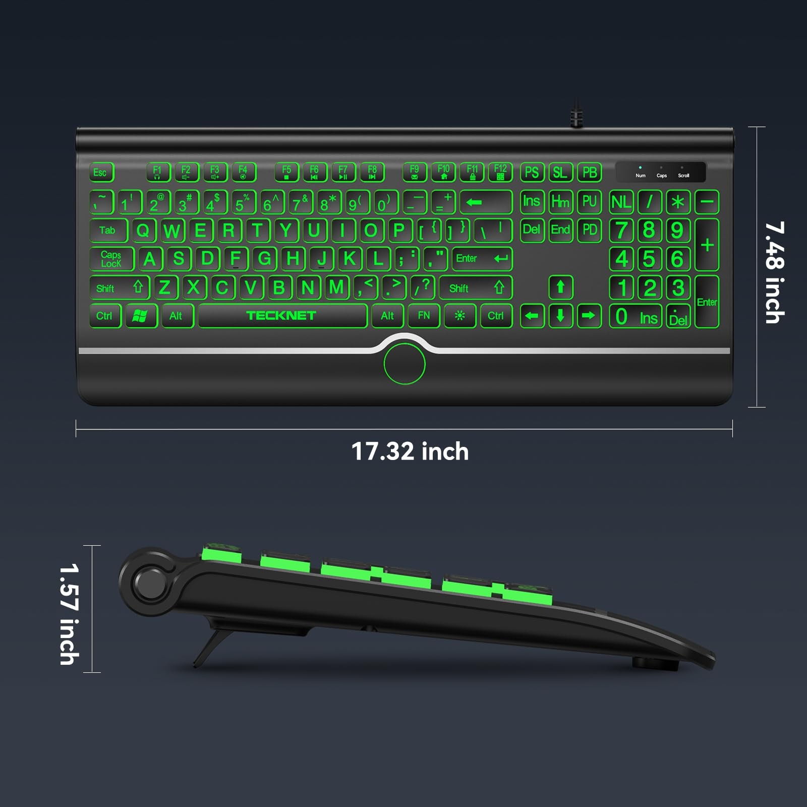 TECKNET Large Print Backlit Keyboard, Wired USB-A Computer Keyboard with Wris...