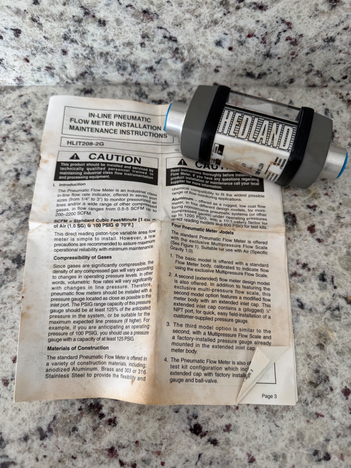HEDLAND H271A-005 FLOW METER 1000 PSI