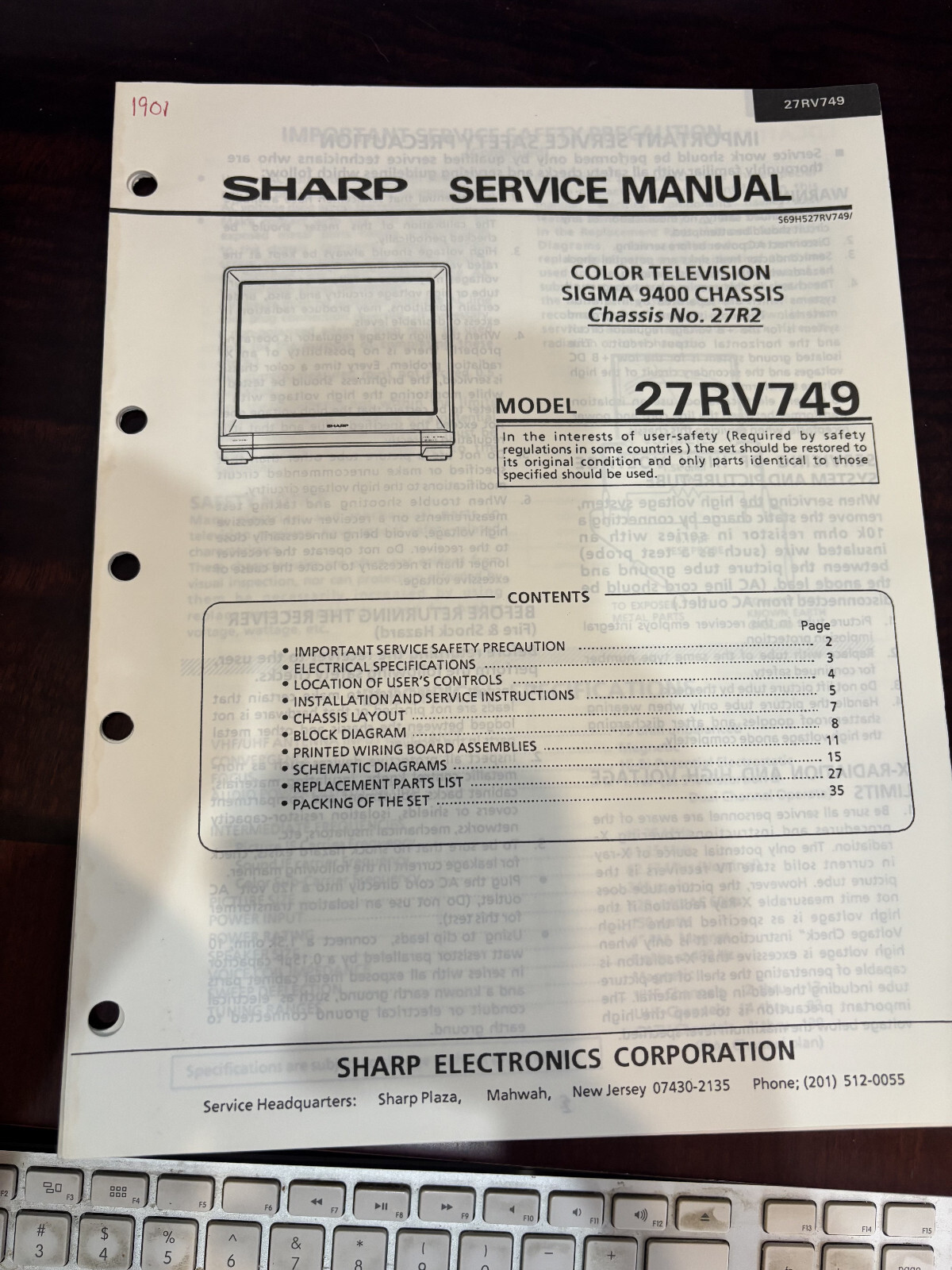 ORIG. SHARP 27RV749 TV Repair & Service Manual *ORIGINAL*