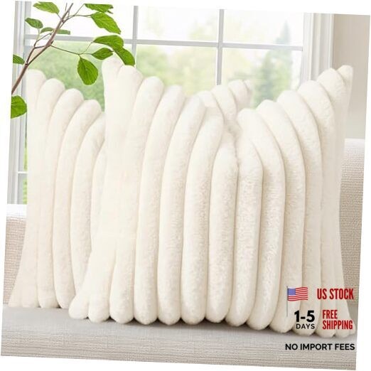 Summer Cozy Faux Fur Throw Pillow Covers 18" x 18" (Pack of 2) Cream White