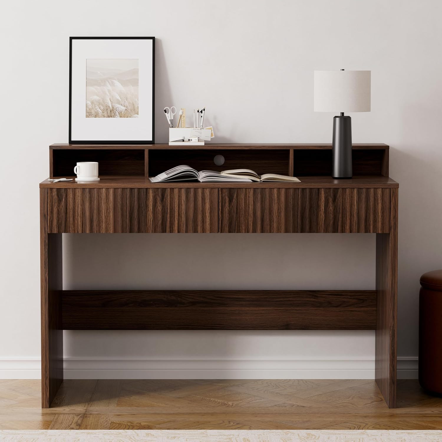 47" Executive Desk with Fluted Drawer, Modern Home Office Desk with Long Monitor