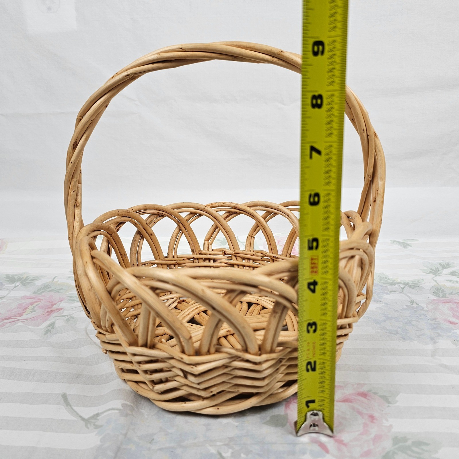 Wicker Woven Basket Natural Tone Decorative Handle Set