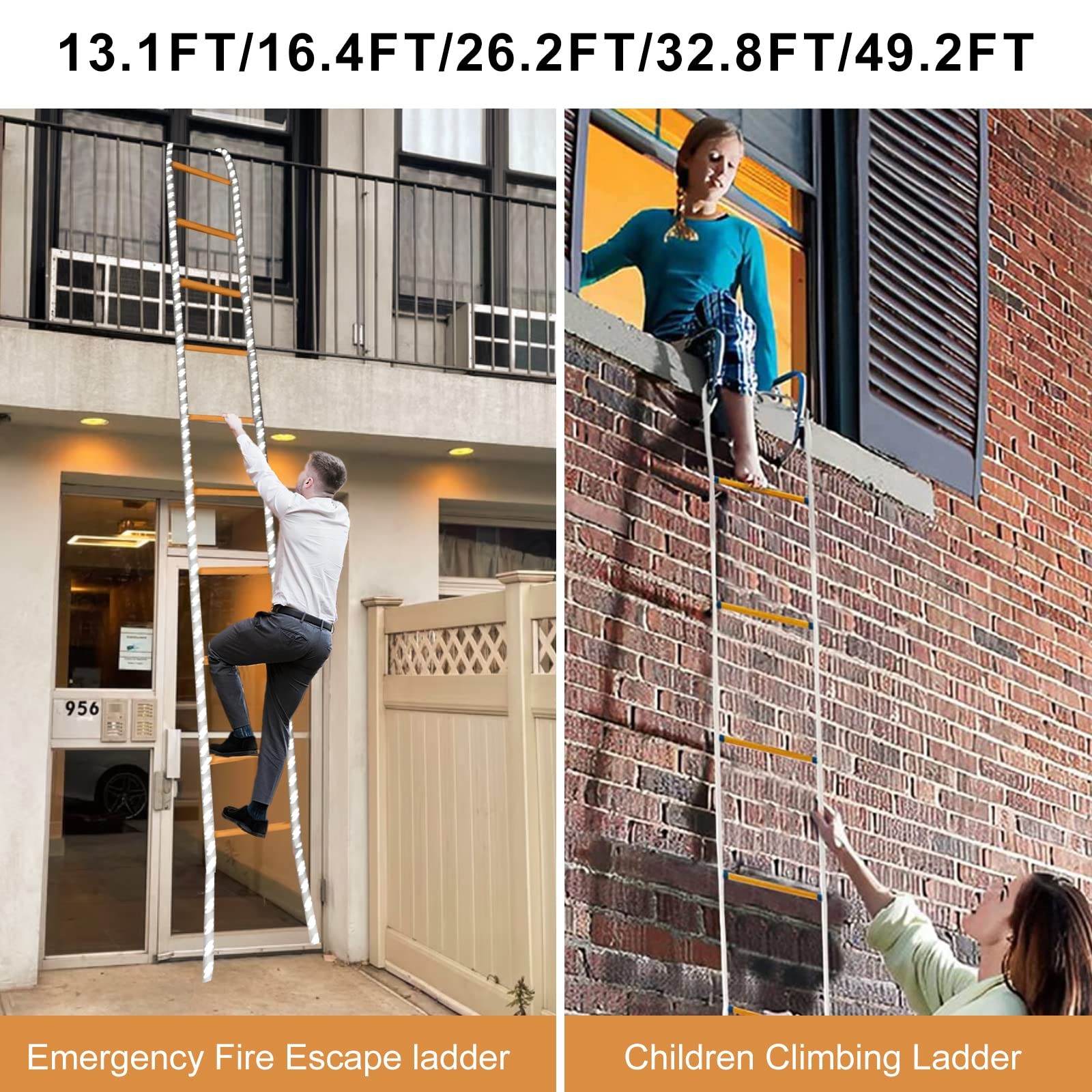 Rope Ladder,13 Feet Emergency Fire Escape Ladders Flame Resistant 13.1FT, 0