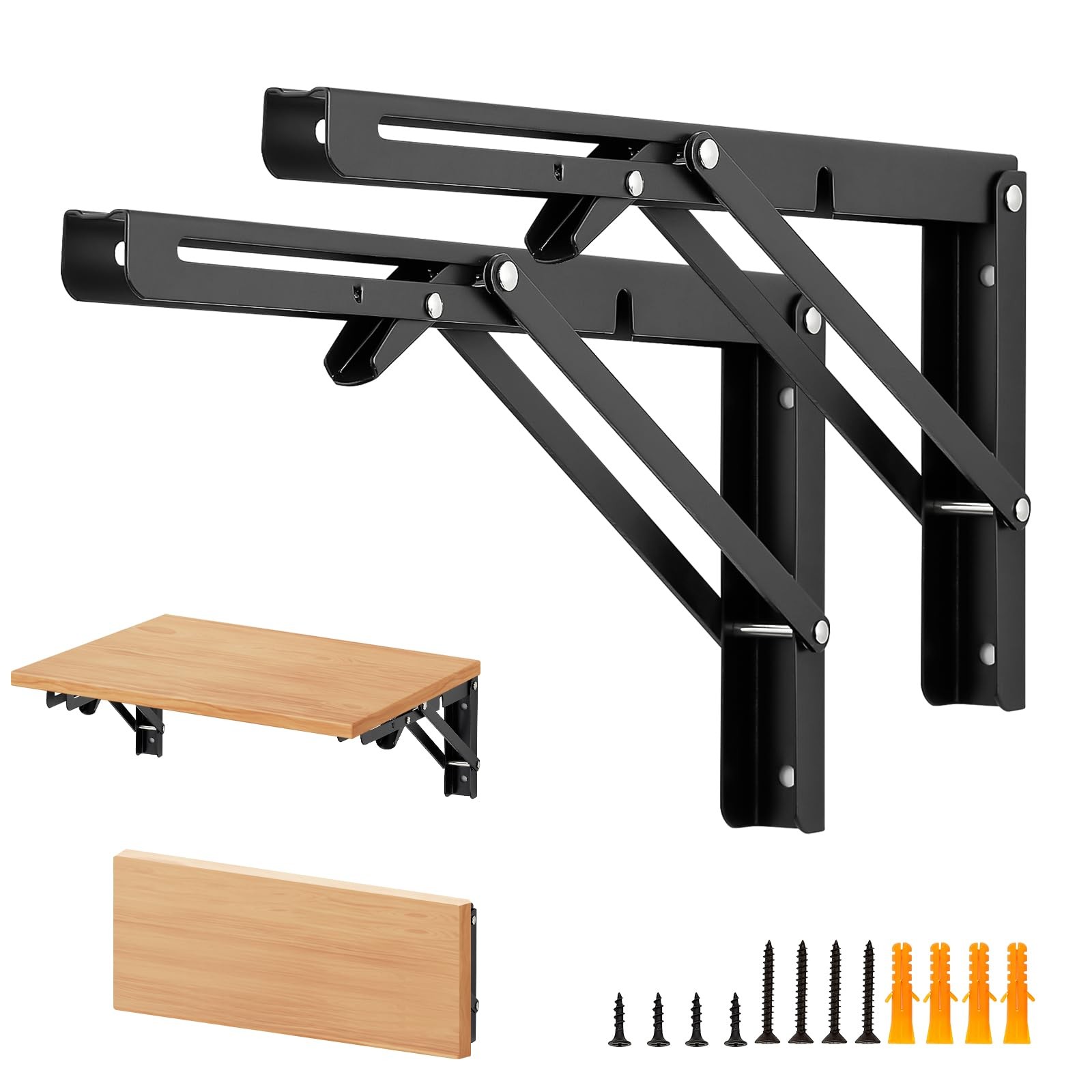 2 PCS Matte Black Folding Shelf Bracket 12 Inch Wall Mounted Collapsible Mount