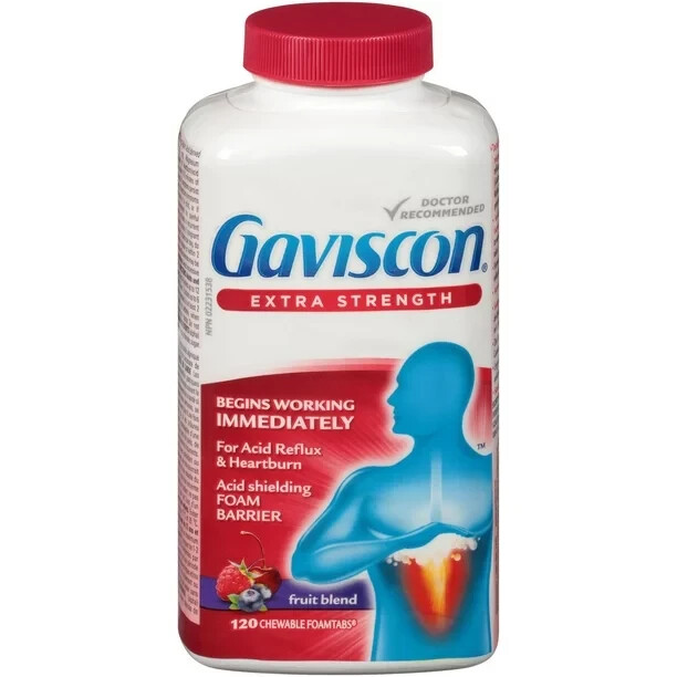 GAVISCON Extra Strength Fruit Blend, 120 Chewable FoamTabs Long Expiry