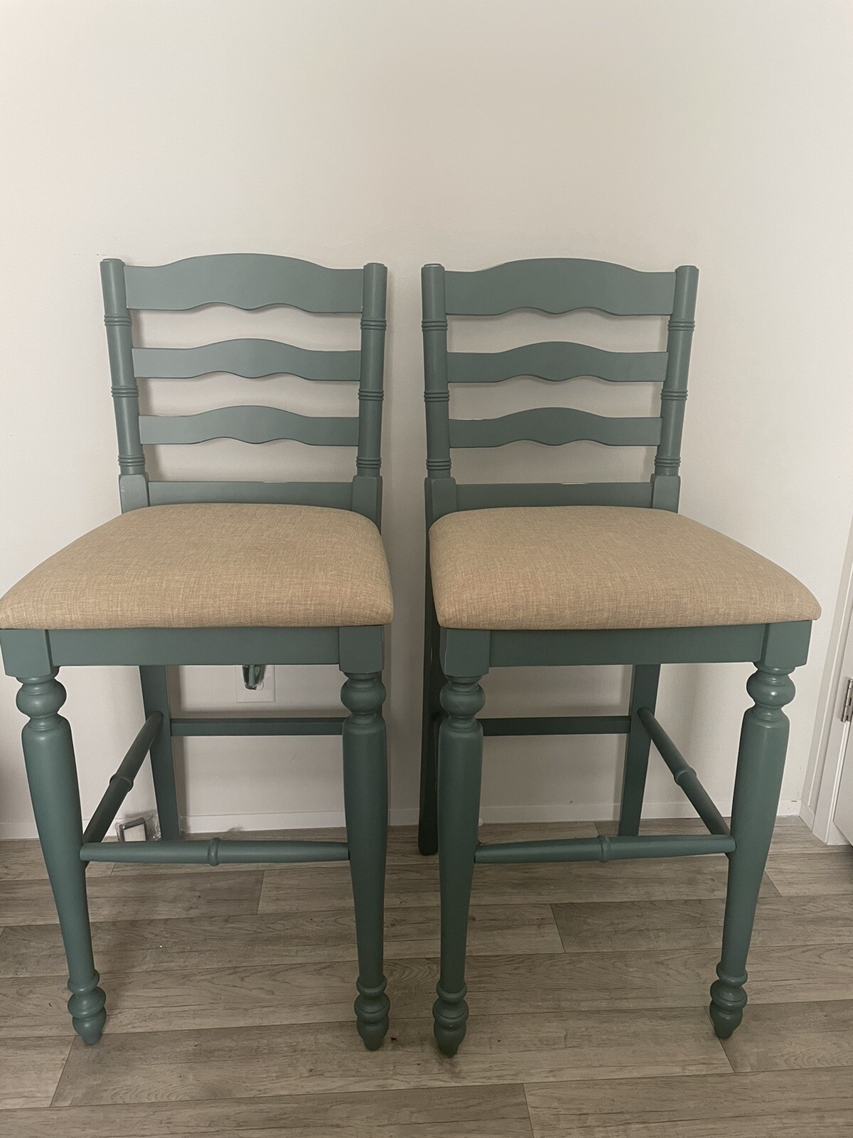 2 Bar Stools  By Ashley Furniture. Farm house Chic- Teal Distressed