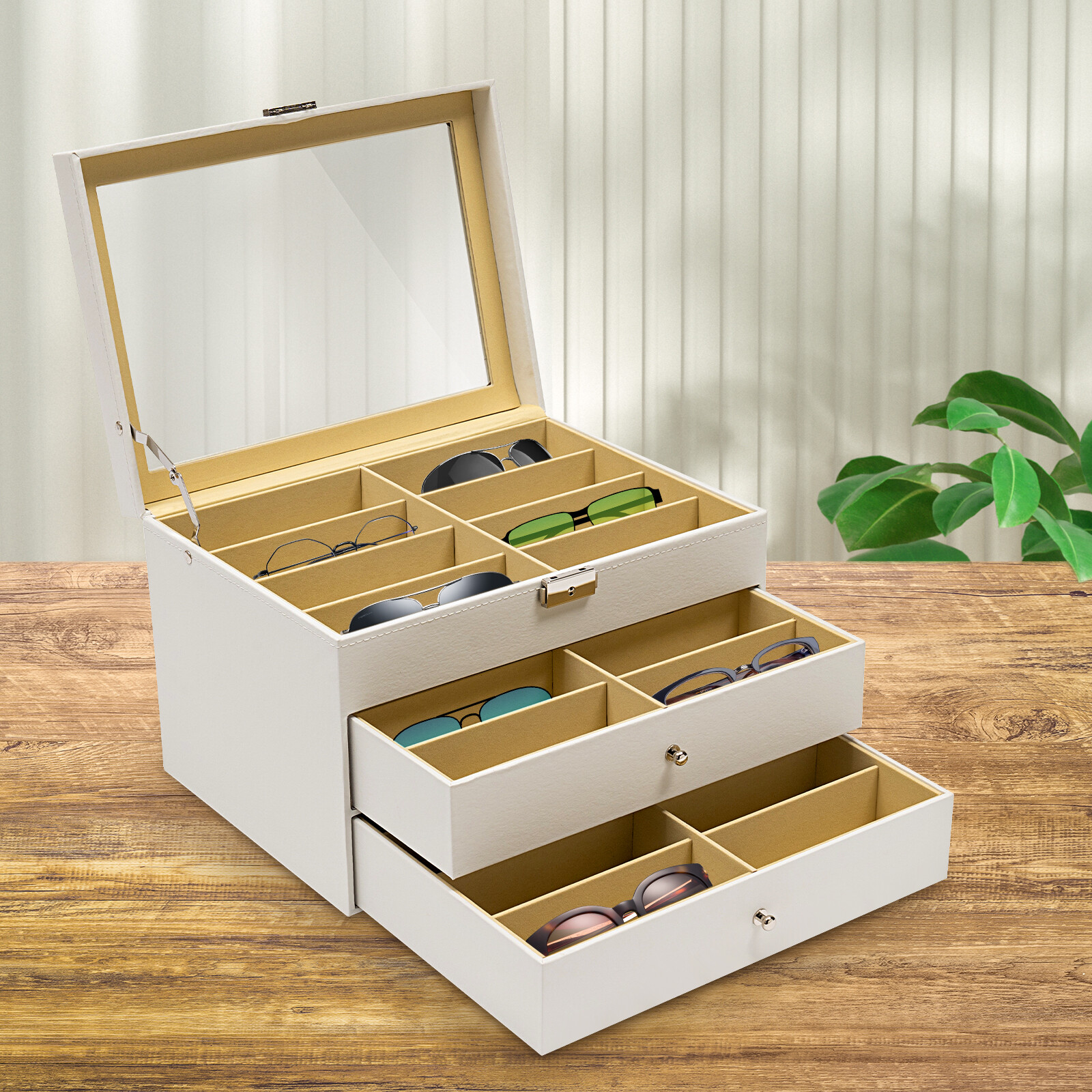 24 Slot Sunglasses Organiser Full Pull-out Drawer Glasses Display Storage Box