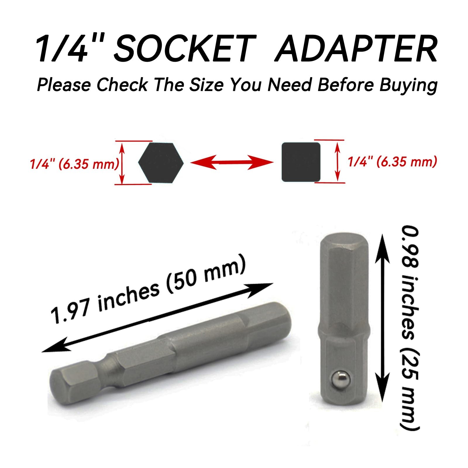 8 Pieces 1/4 Hex to Socket Adapter, 1/4" Square Bit