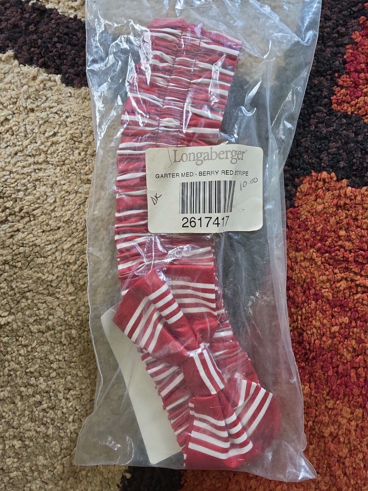 Longaberger Berry Red Stripe Fabric Medium Garter #2617417