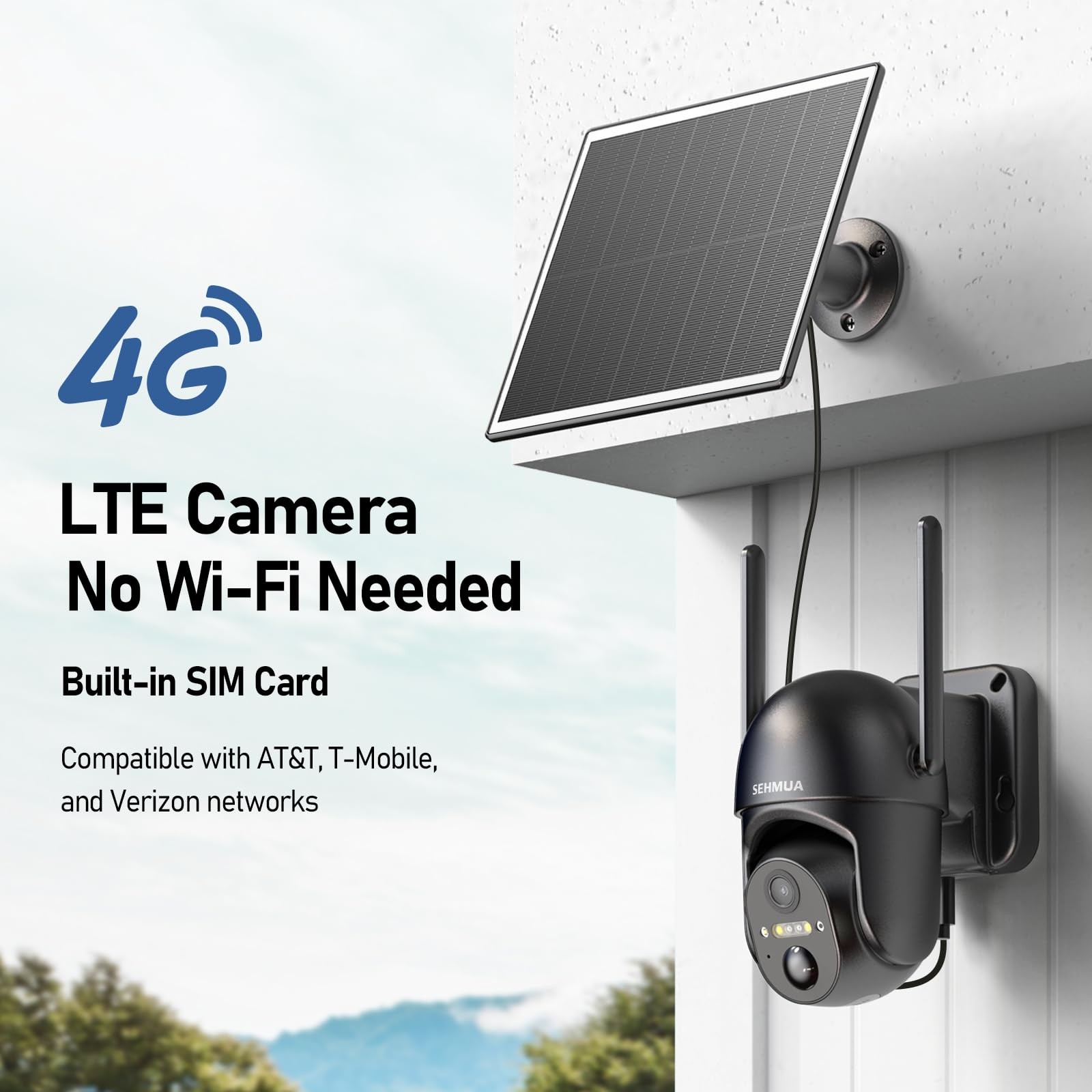 4G LTE Cellular Solar Security Camera Wireless Outdoor, No WiFi Solar Powered